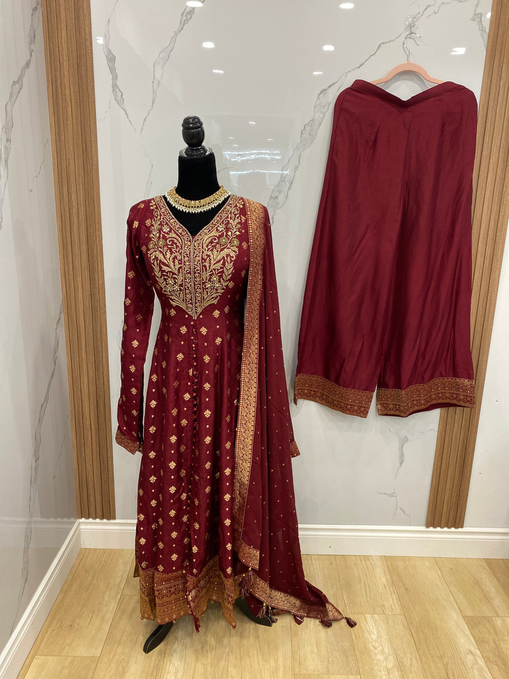 Designer front slit embroidered silk suit