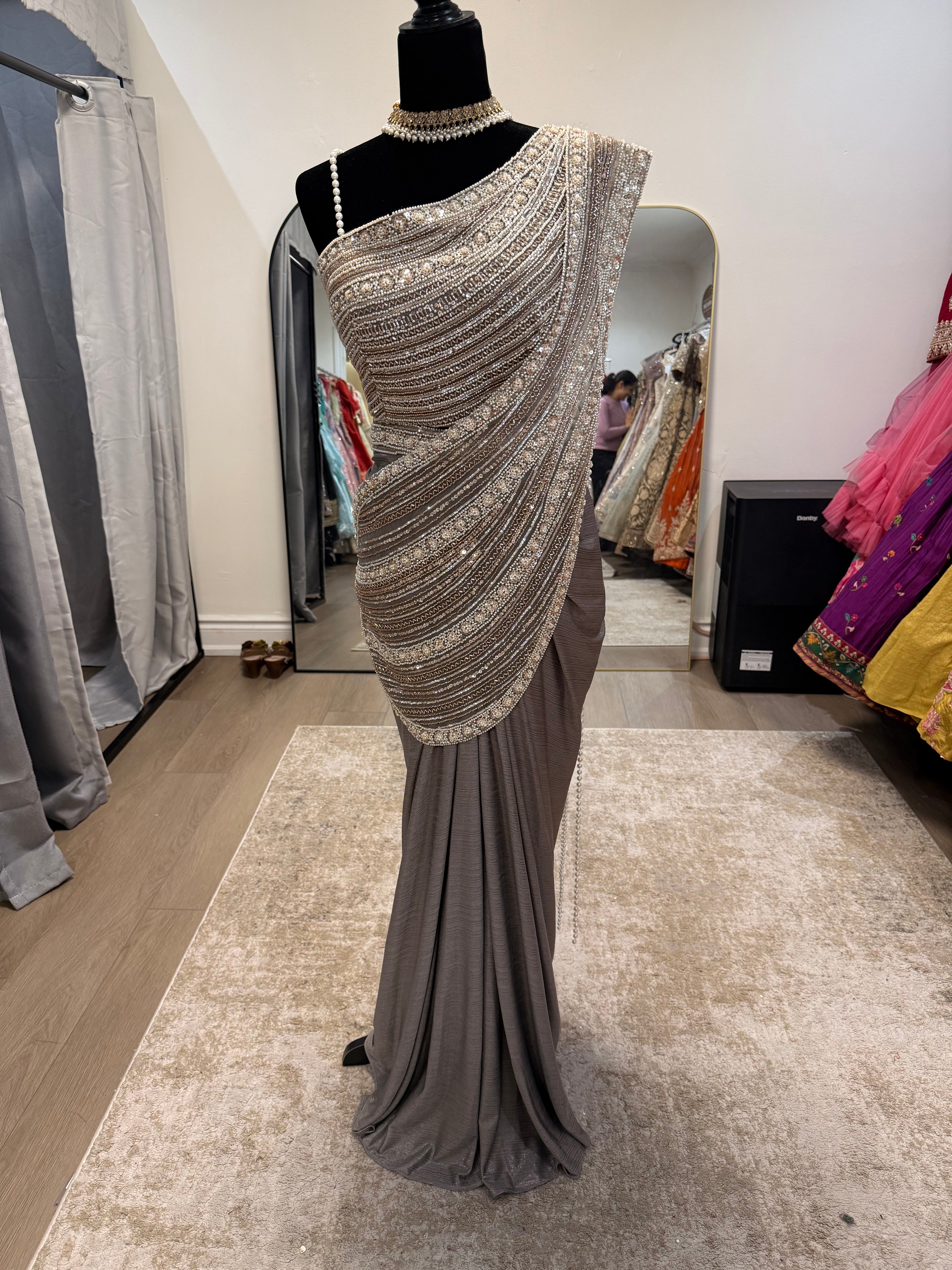Hand work top with pre drape saree