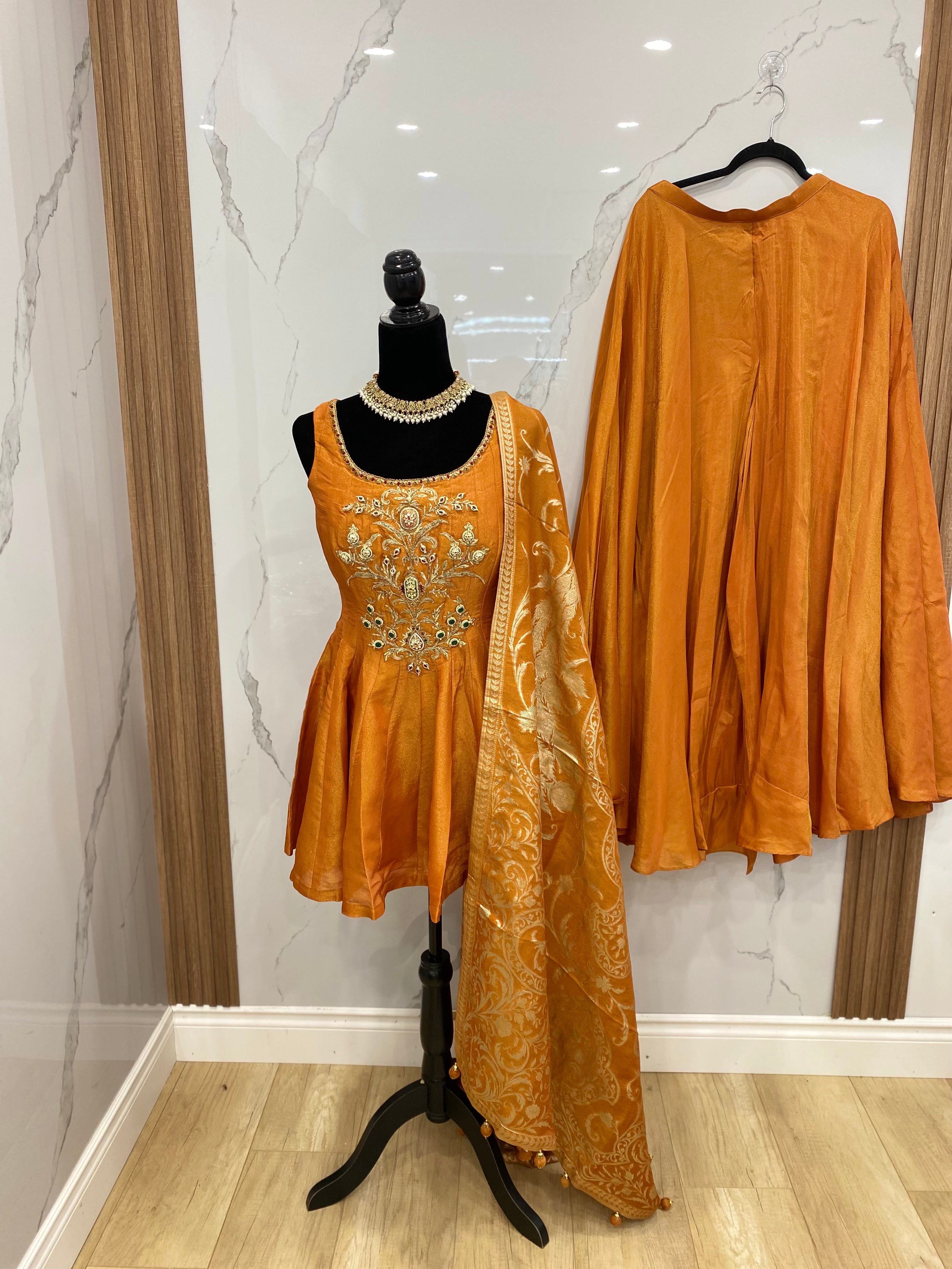 Designer embroidered shimmer silk suit