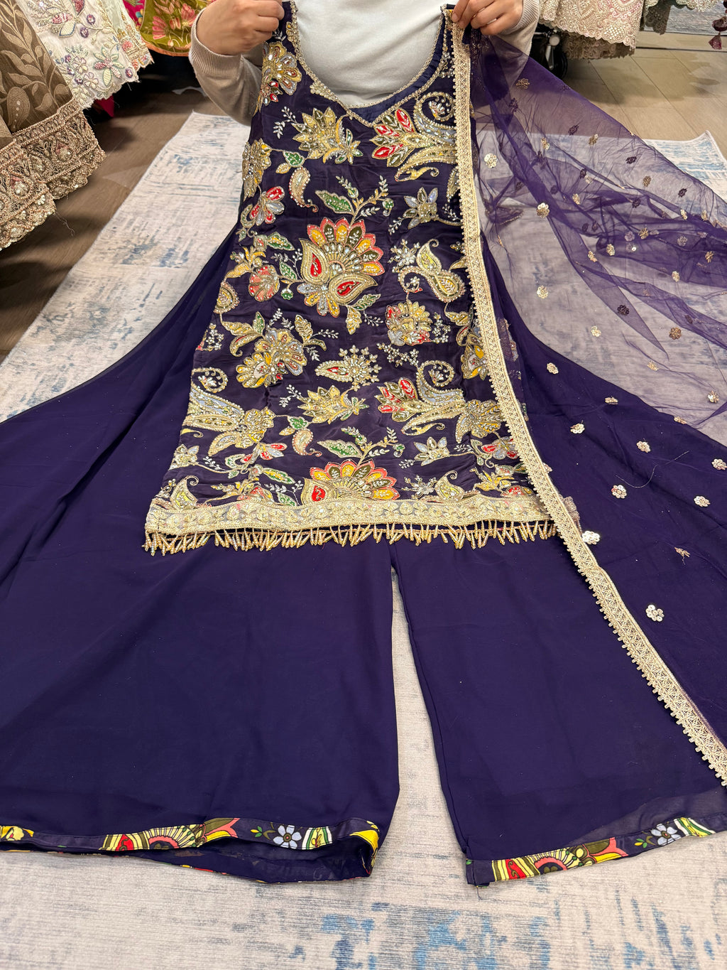 Embroidered palazoo suit – Kanada Kulture