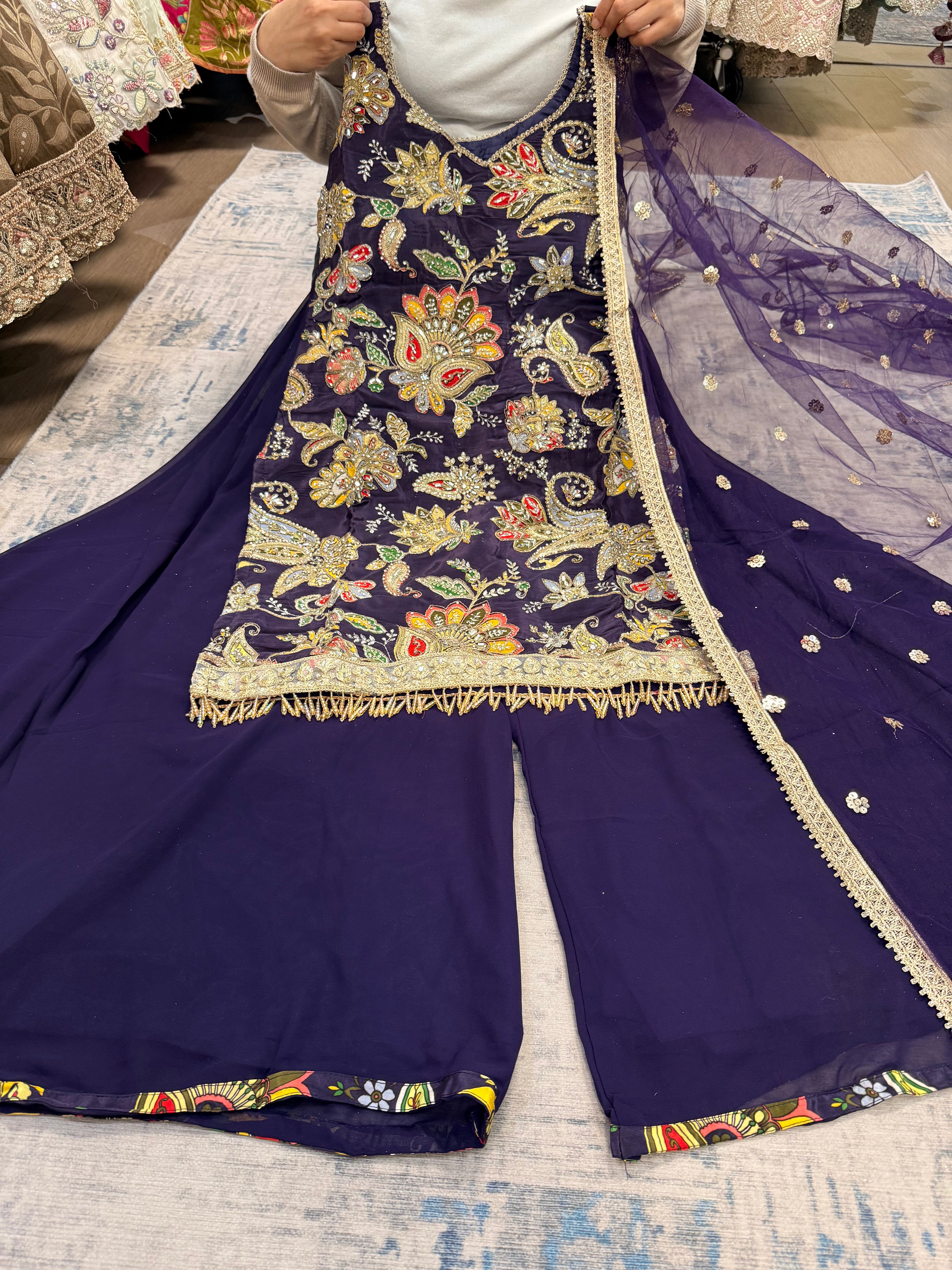 Embroidered palazoo suit – Kanada Kulture
