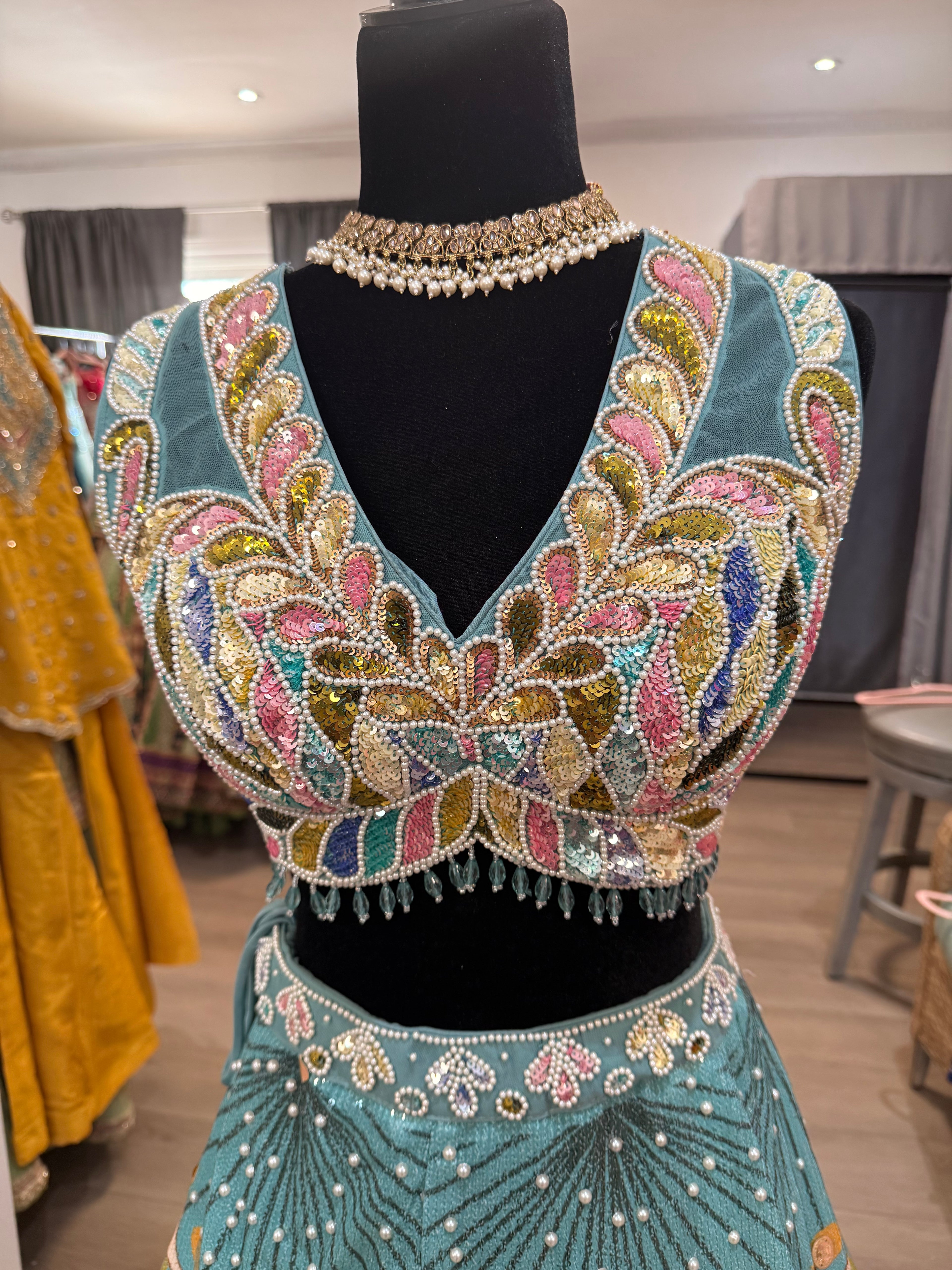 Blue sequin color lehenga choli