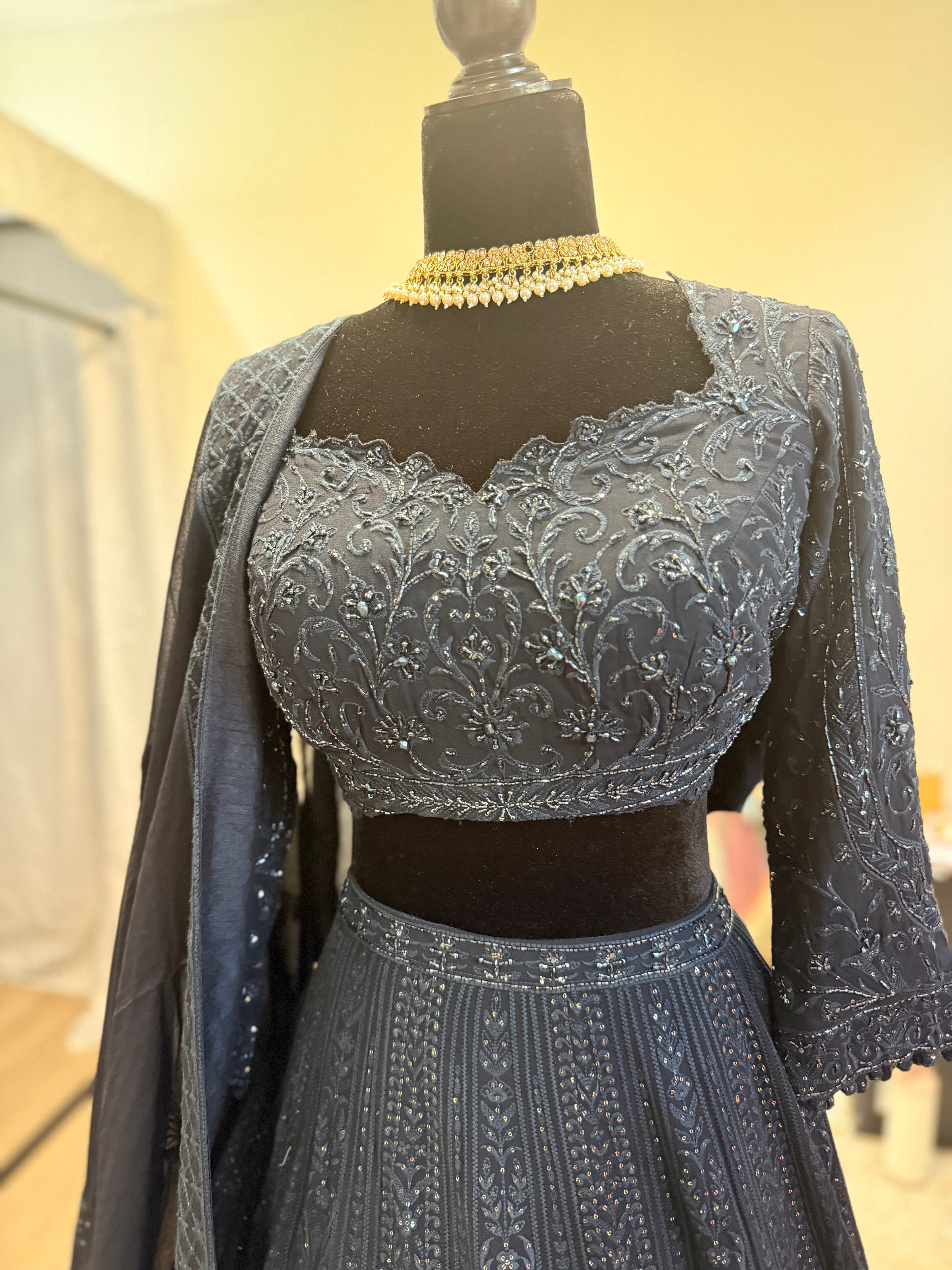 Beautiful dark navy blue reception Designer Lehenga choli