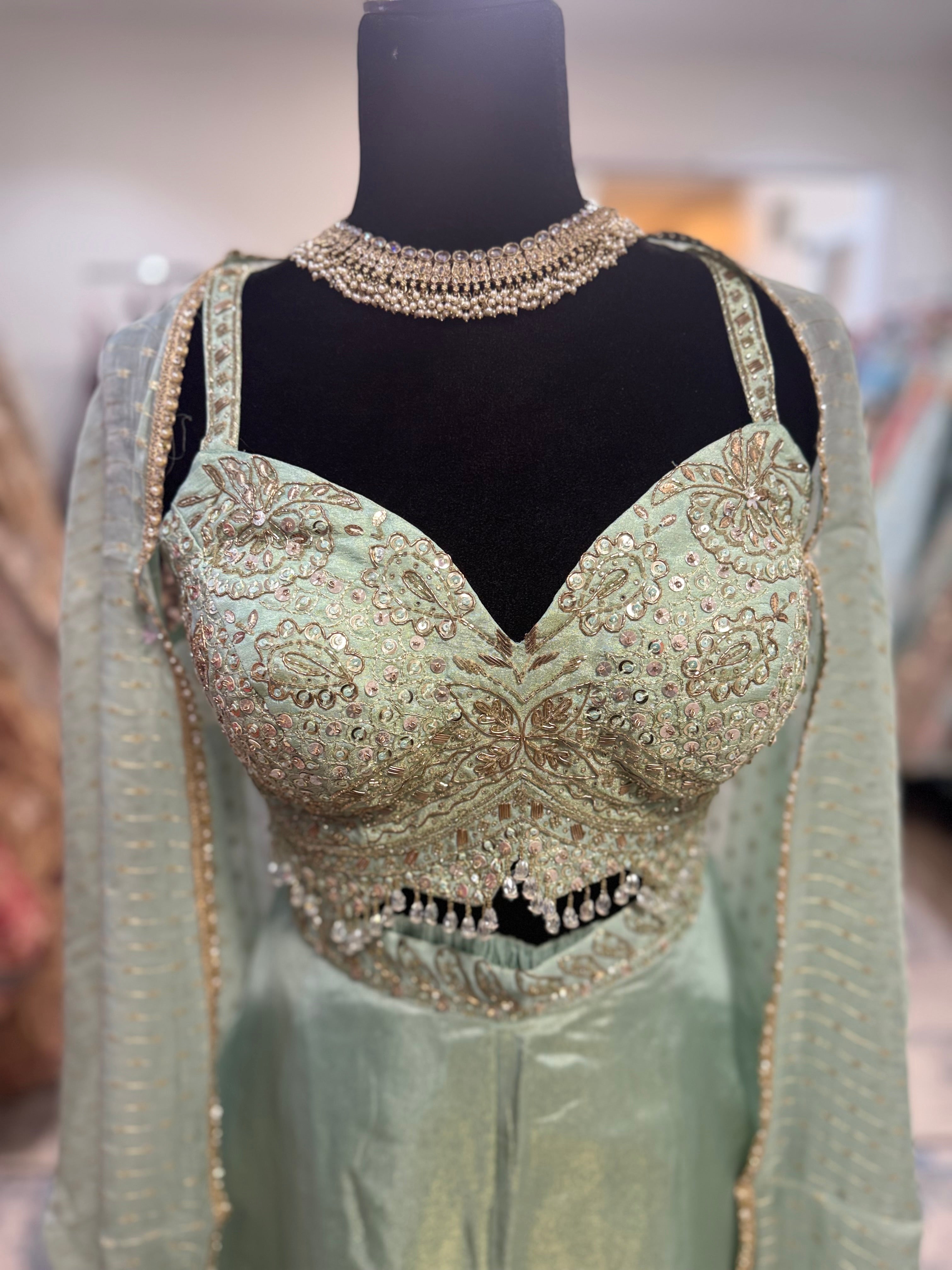 Crop top palazoo pant with hand work top