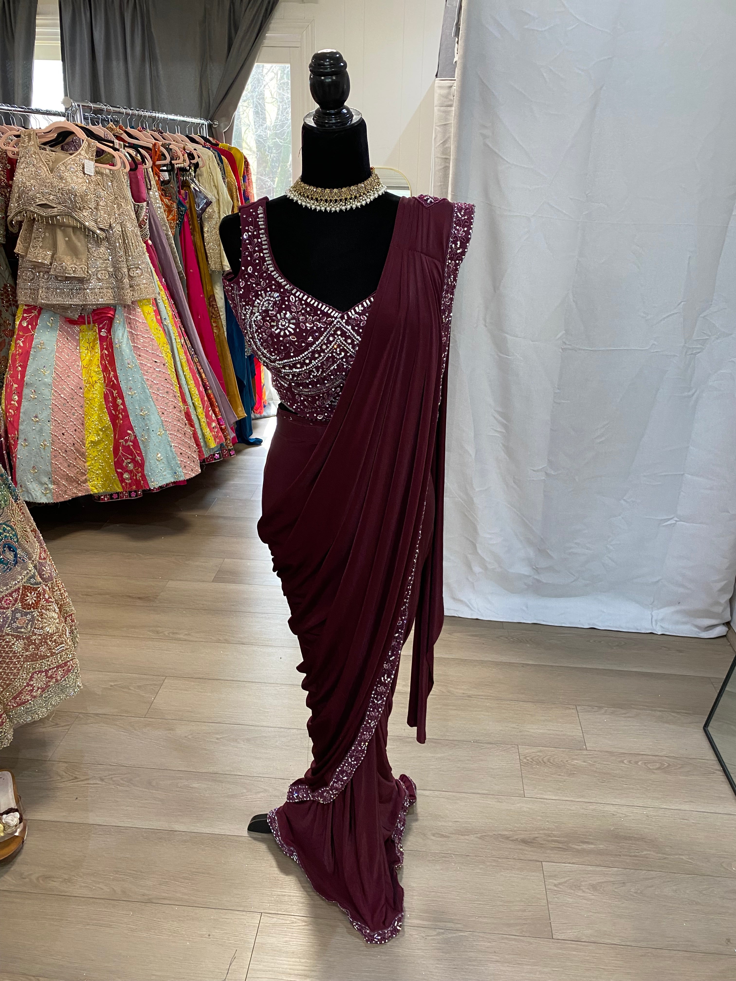 Hand work top with pre drape saree