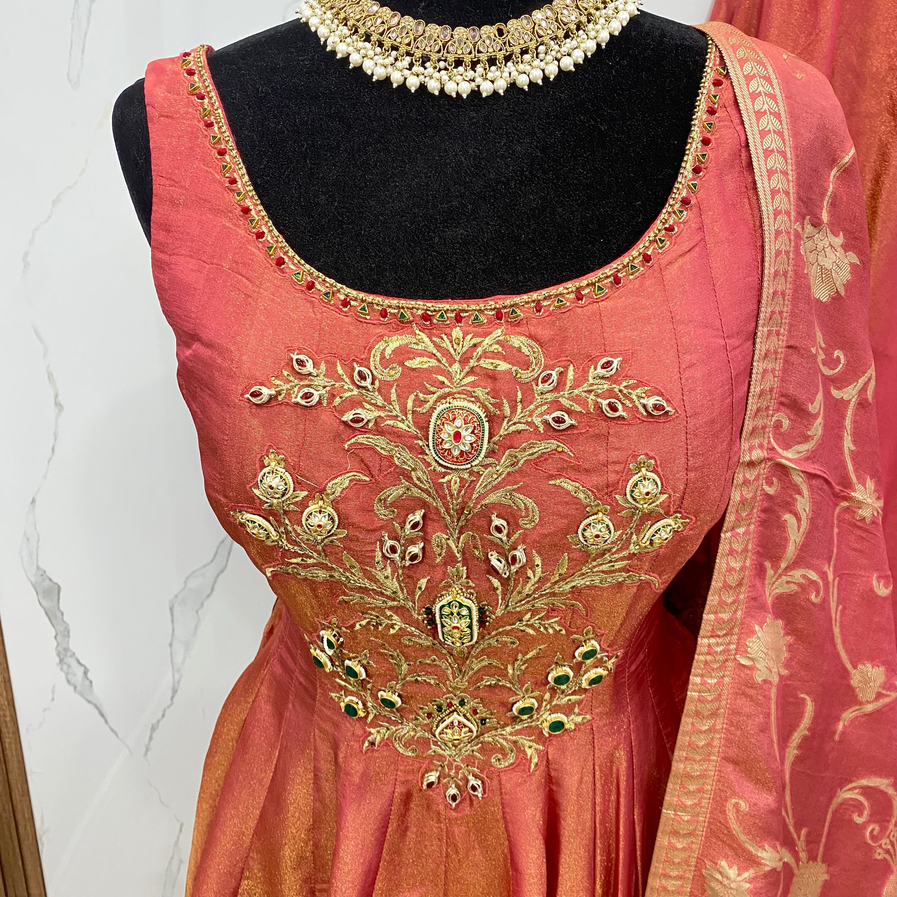 Designer embroidered shimmer silk suit