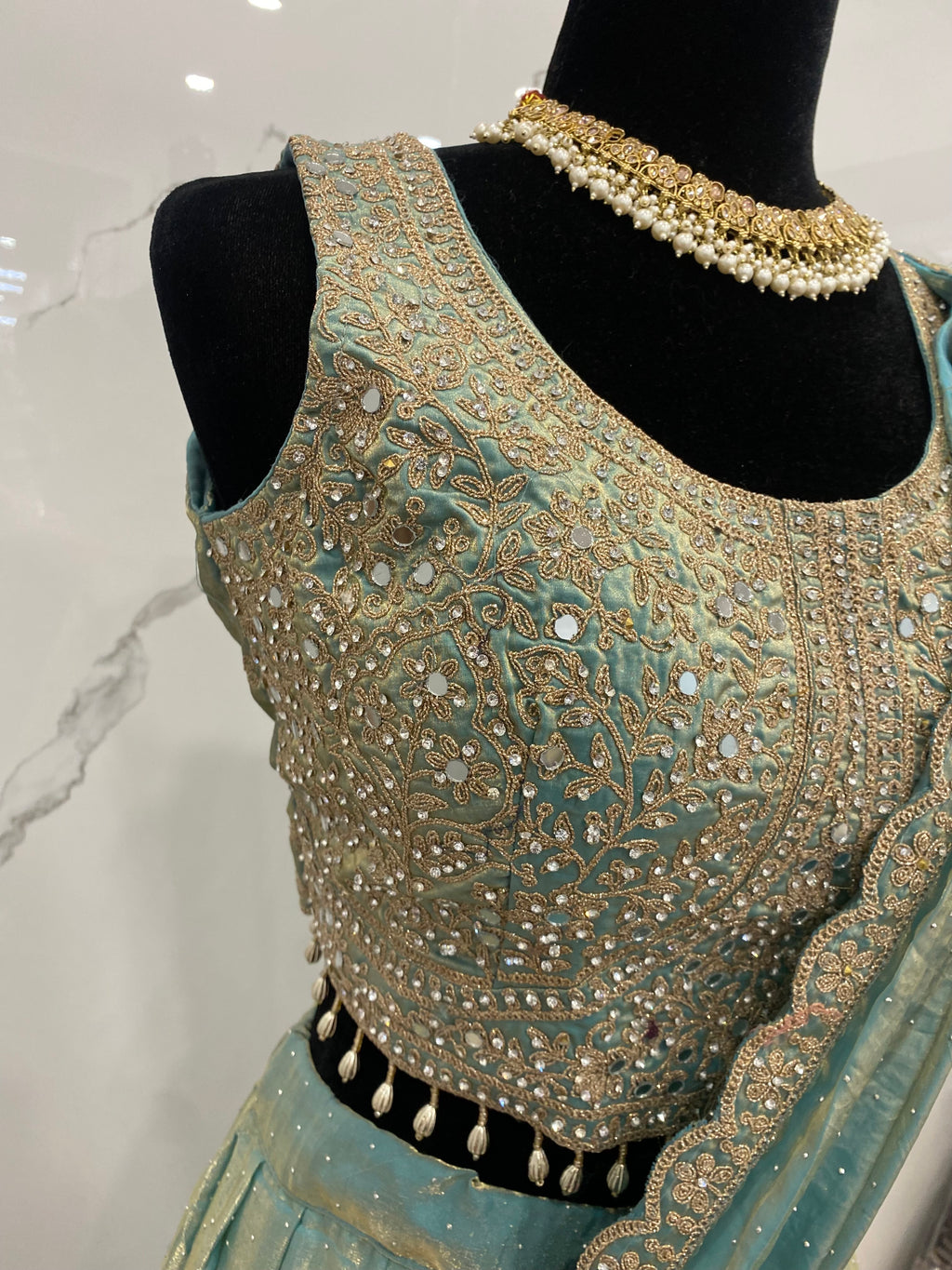 Bridesmaids Hand work top with pre drape lehenga
