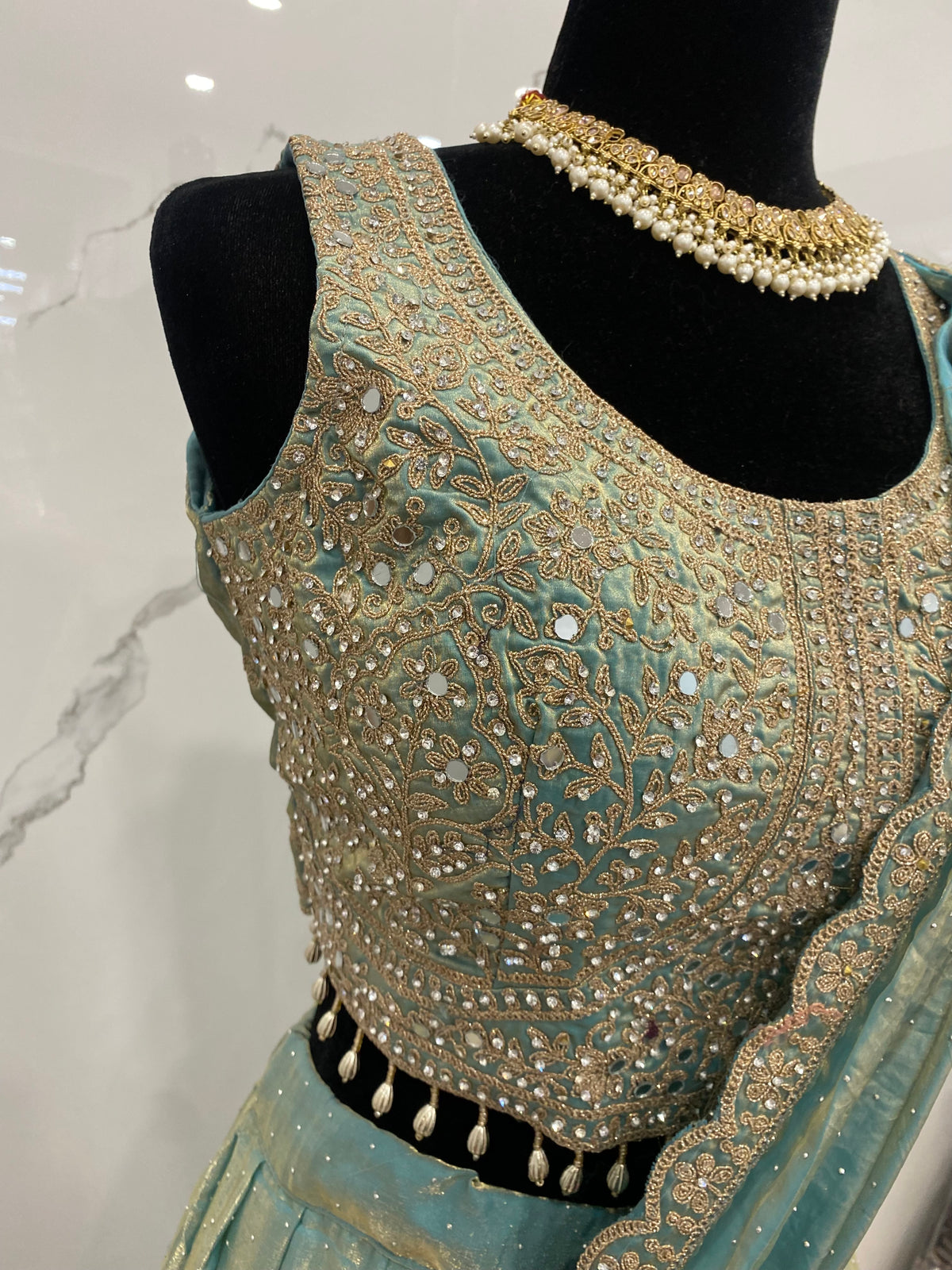 Bridesmaids Hand work top with pre drape lehenga