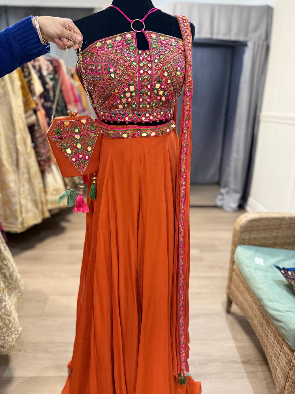 Crop top palazoo pant with hand work top