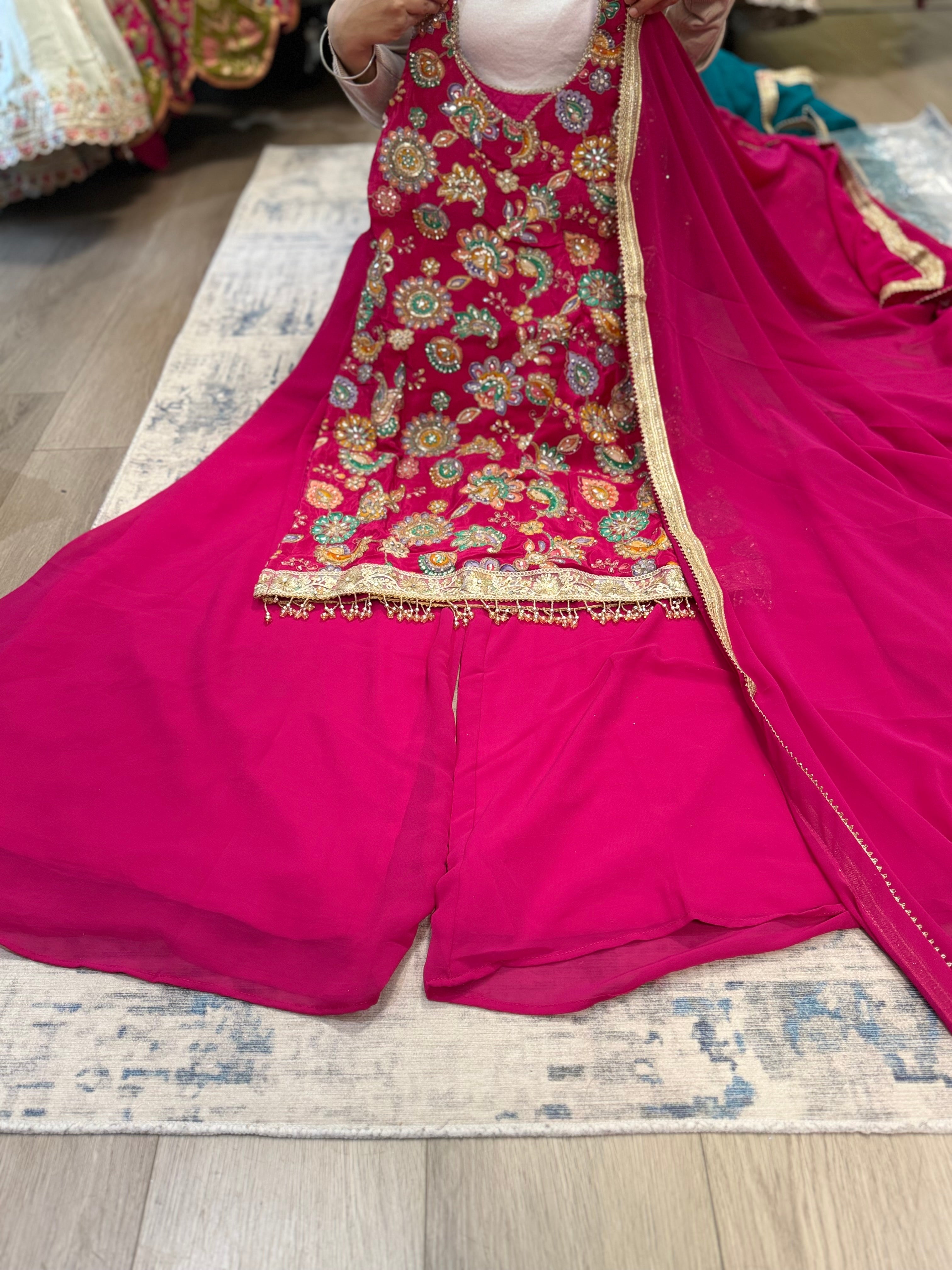 Hot pink Embroidered palazoo suit – Kanada Kulture