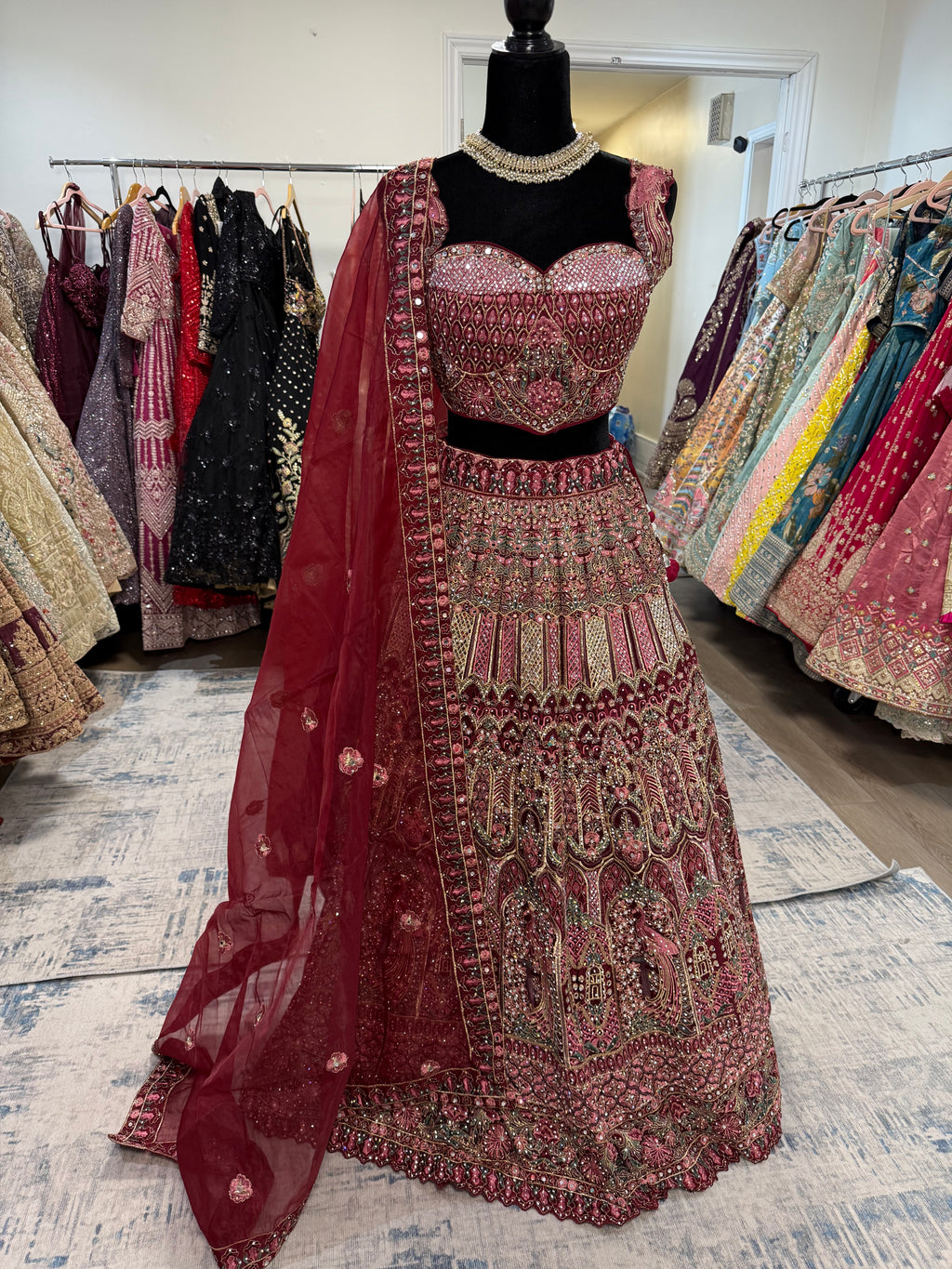 Anaya Mirror work maroon lehenga