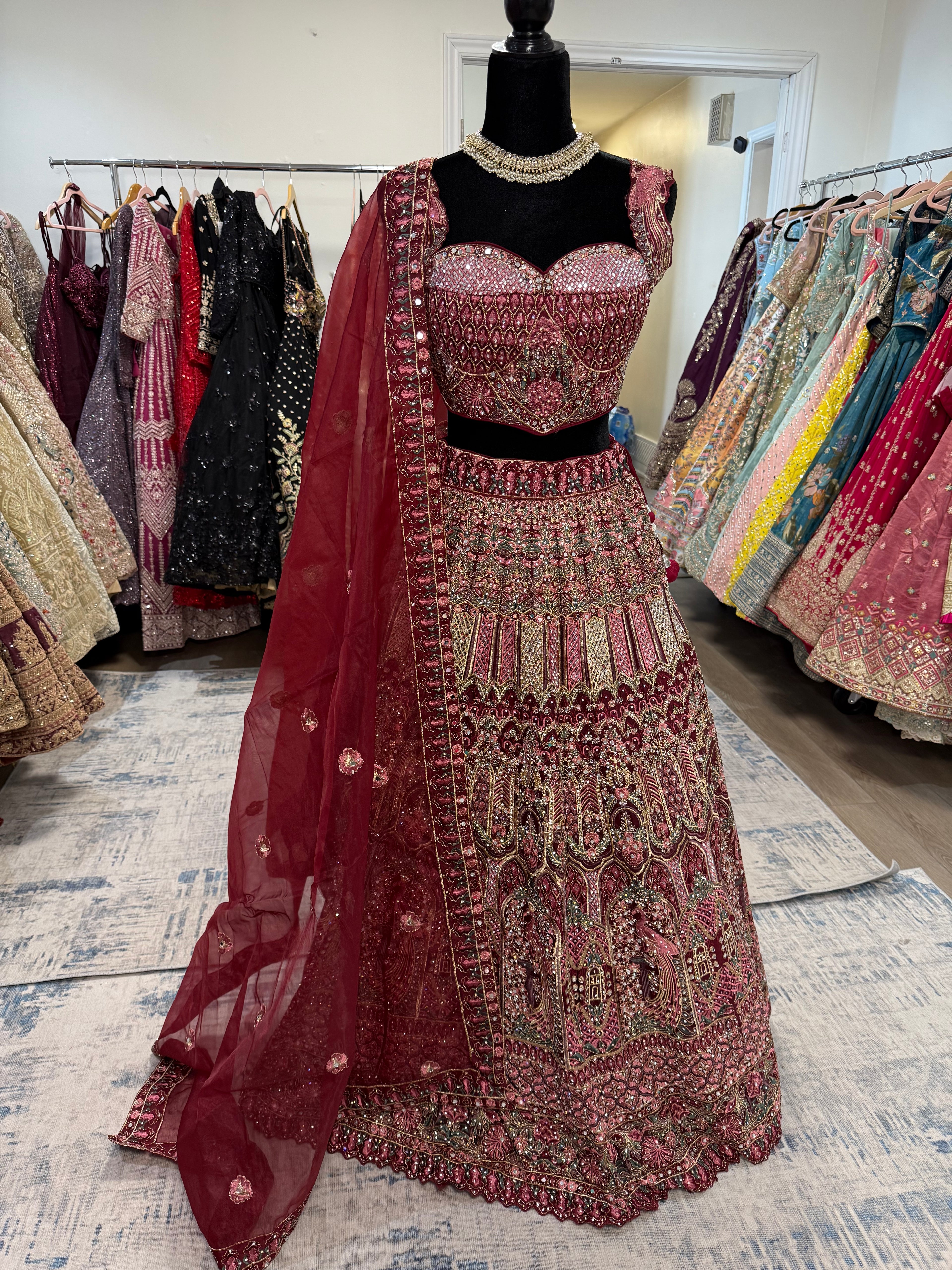 Anaya Mirror work maroon lehenga