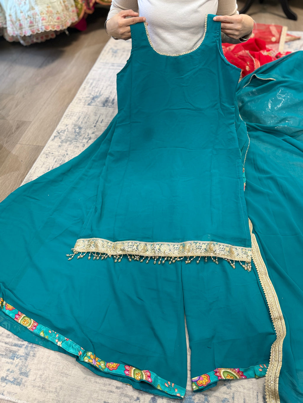Hot pink Embroidered palazoo suit – Kanada Kulture