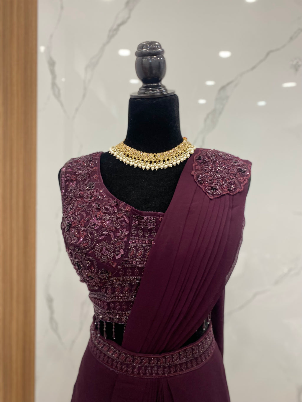Bridesmaids Hand work top with pre drape saree