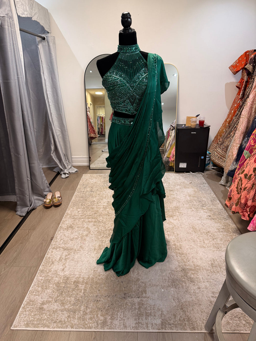 Hand work top with pre drape saree