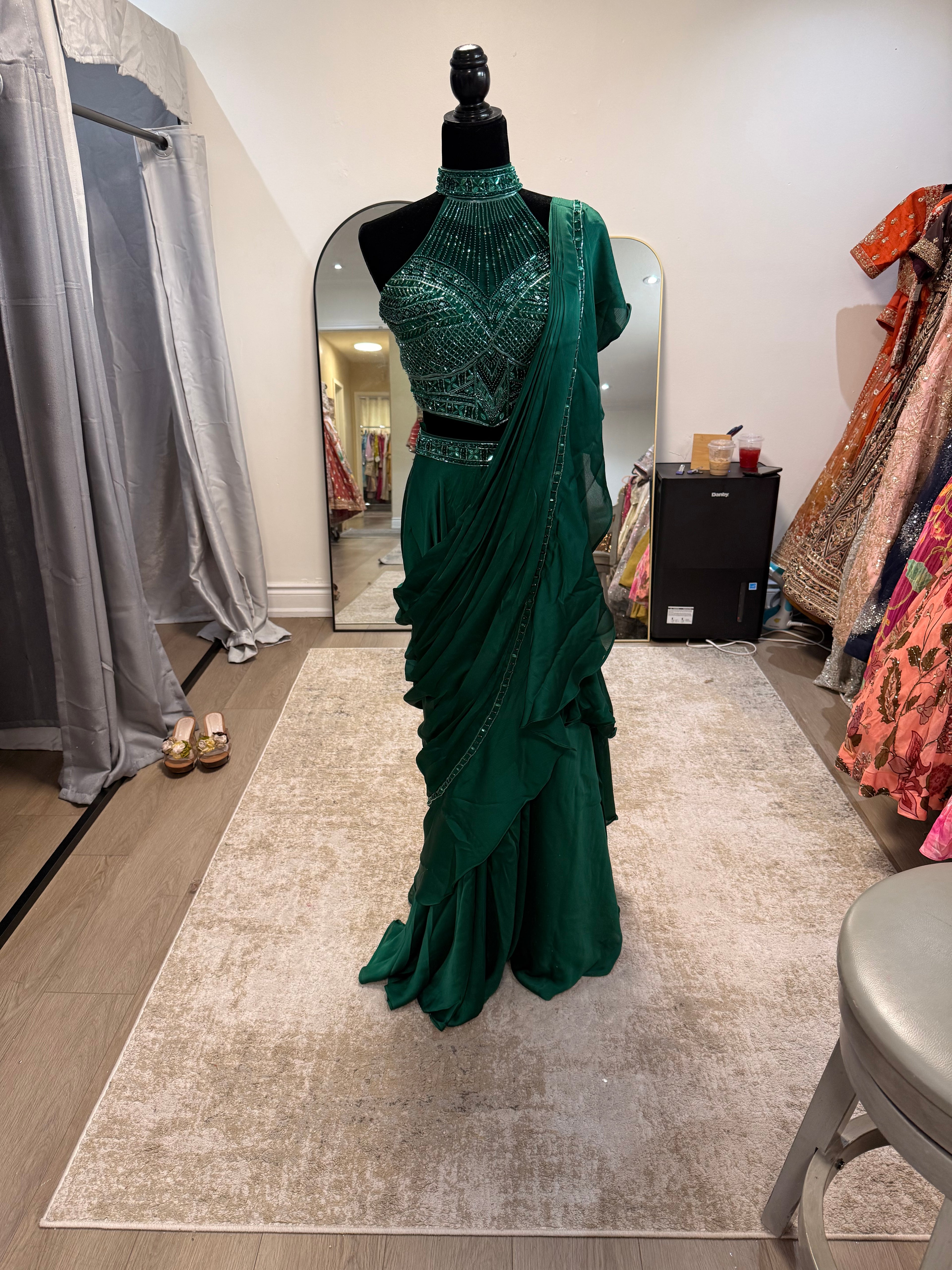 Hand work top with pre drape saree