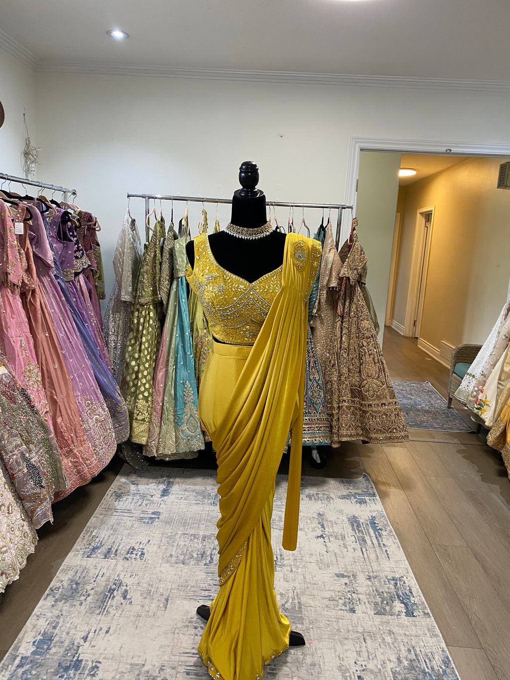 Hand work top with pre drape saree