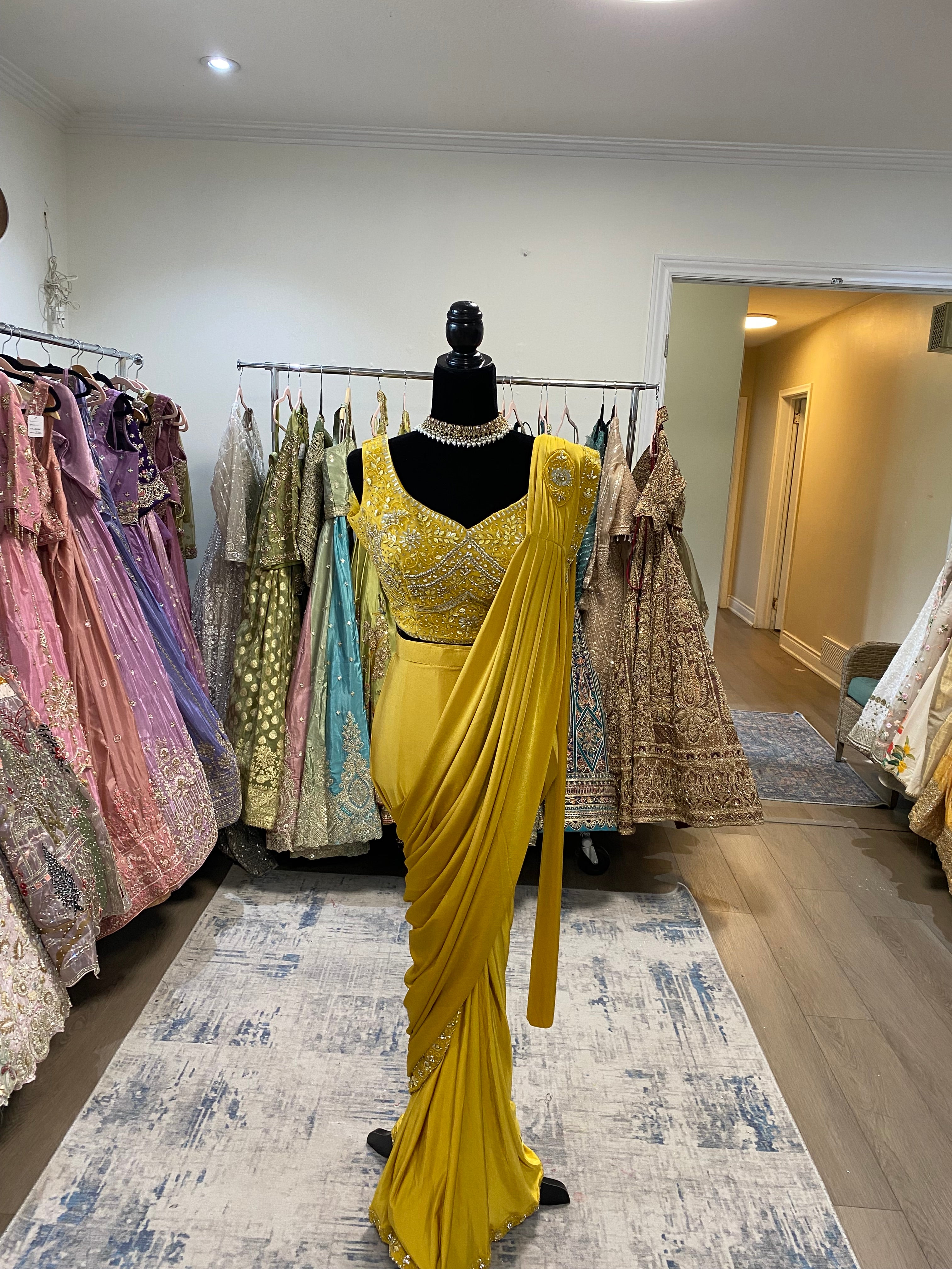 Hand work top with pre drape saree