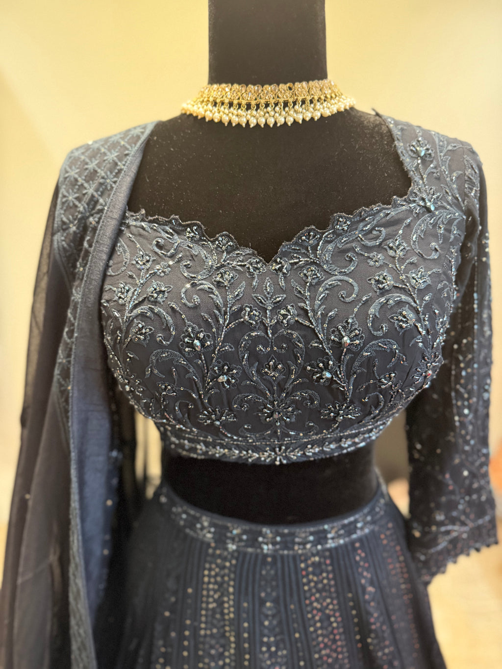 Beautiful dark navy blue reception Designer Lehenga choli