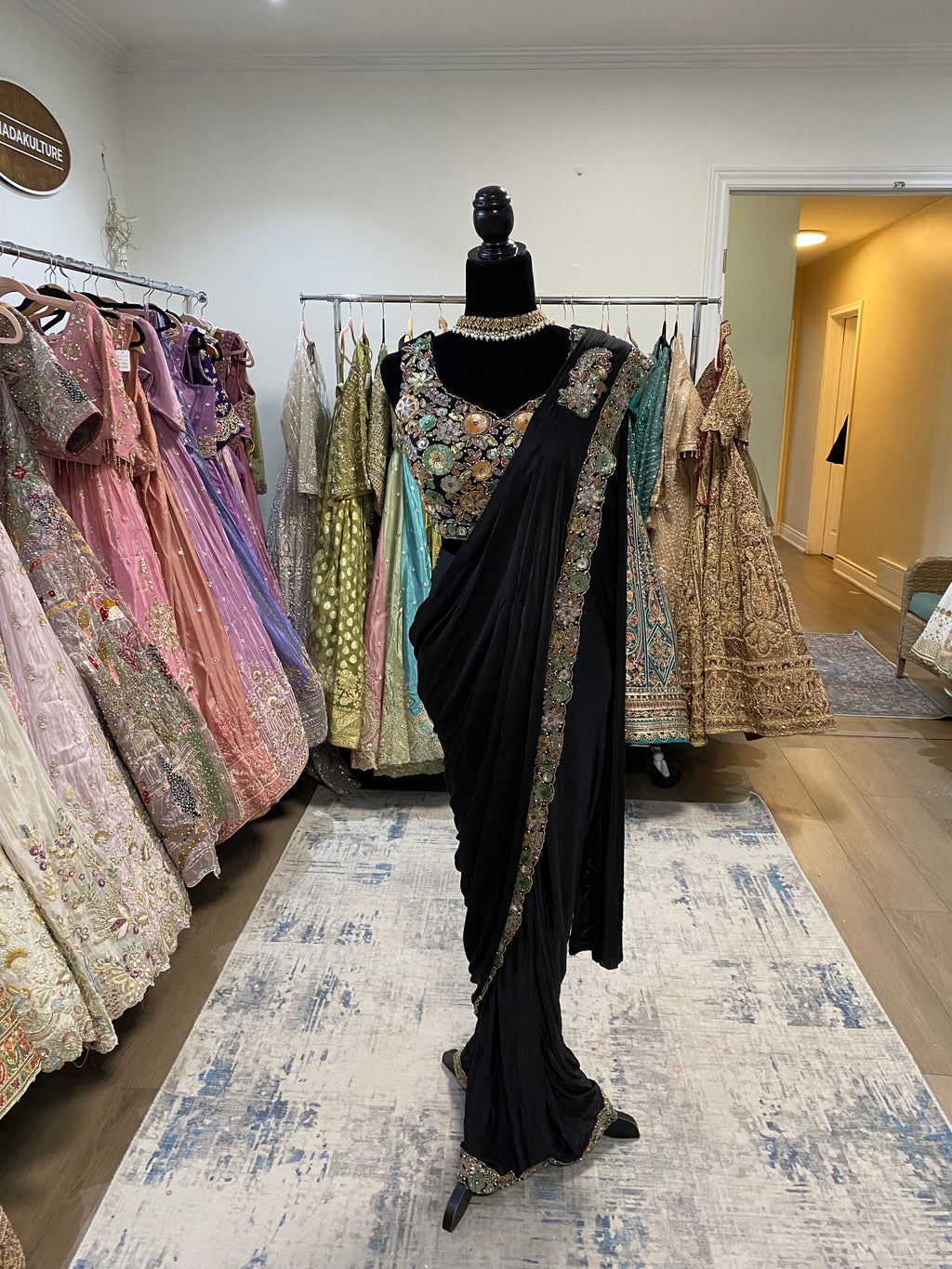 Hand work top with pre drape saree