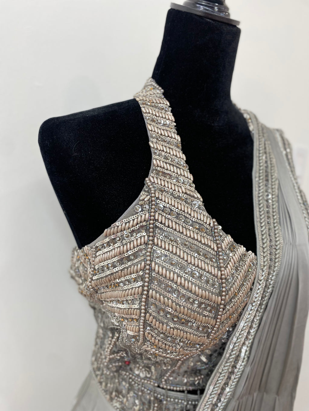 Hand work top with pre drape saree