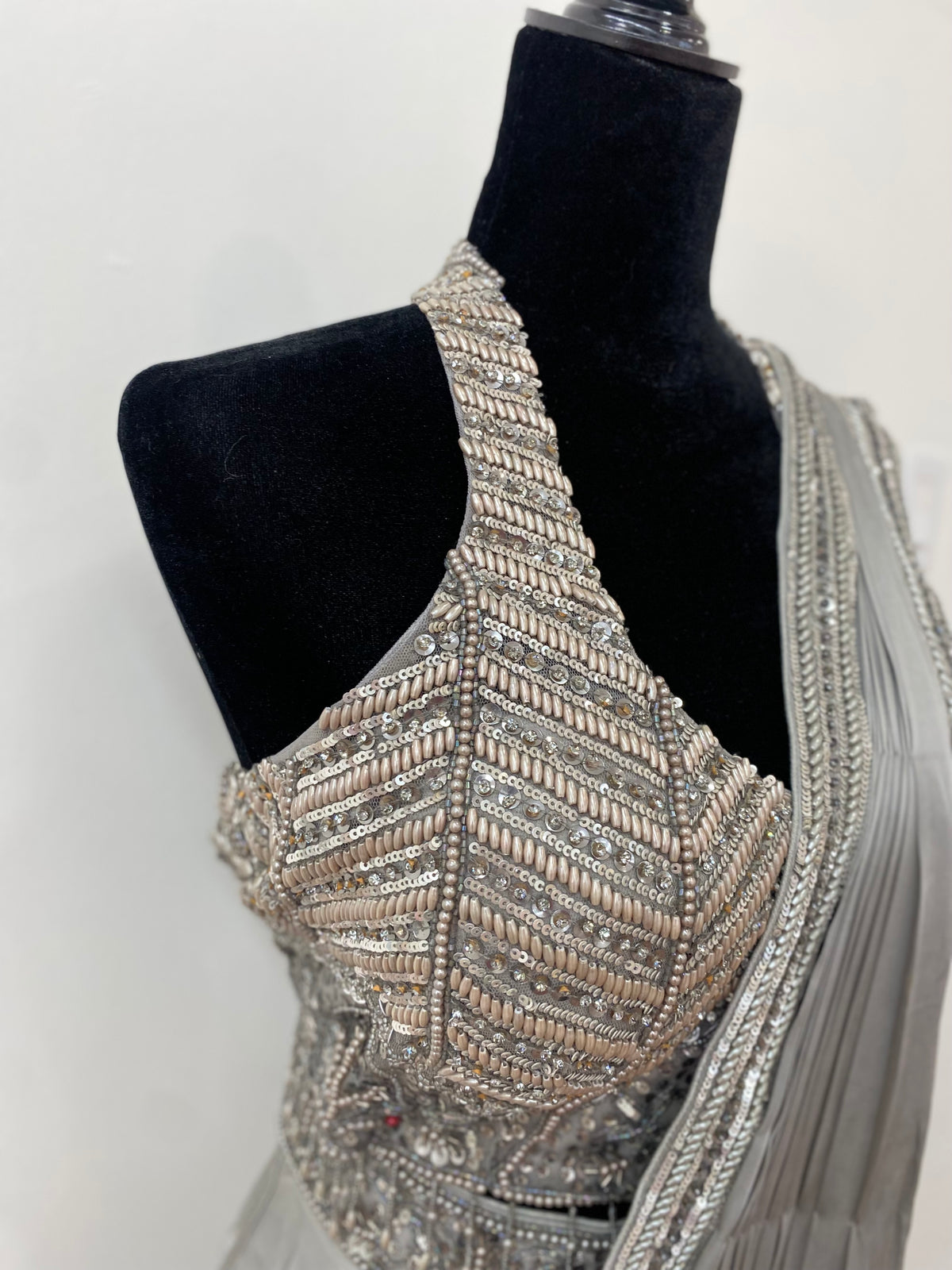Hand work top with pre drape saree