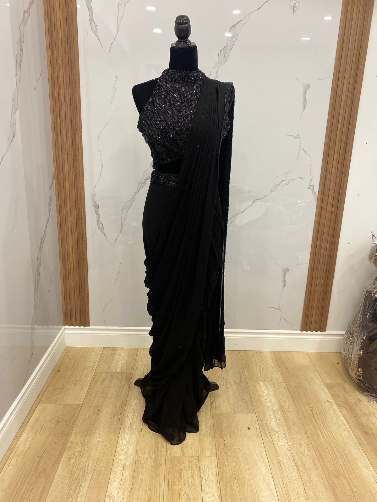 Hand work top with pre drape saree
