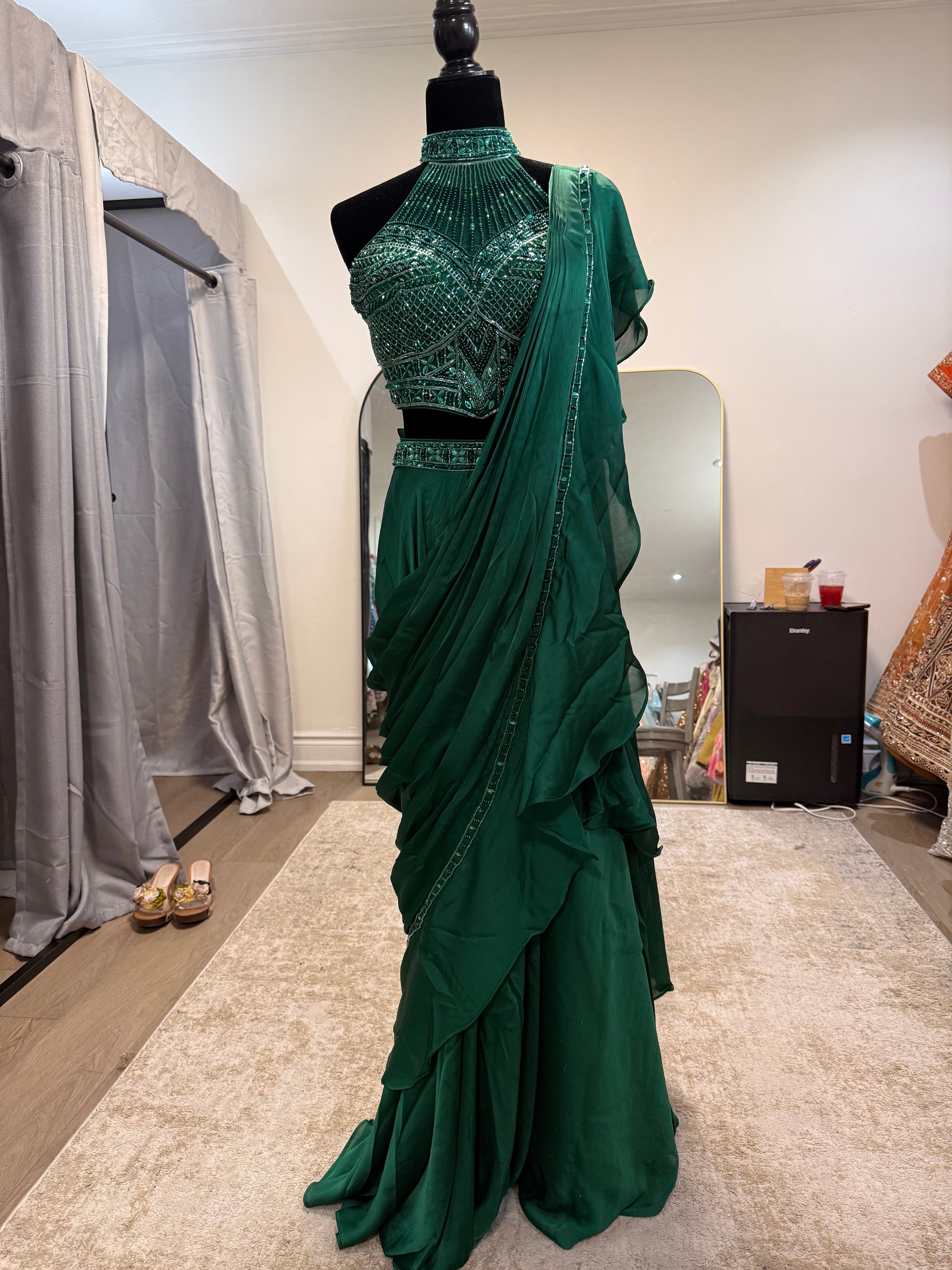 Hand work top with pre drape saree