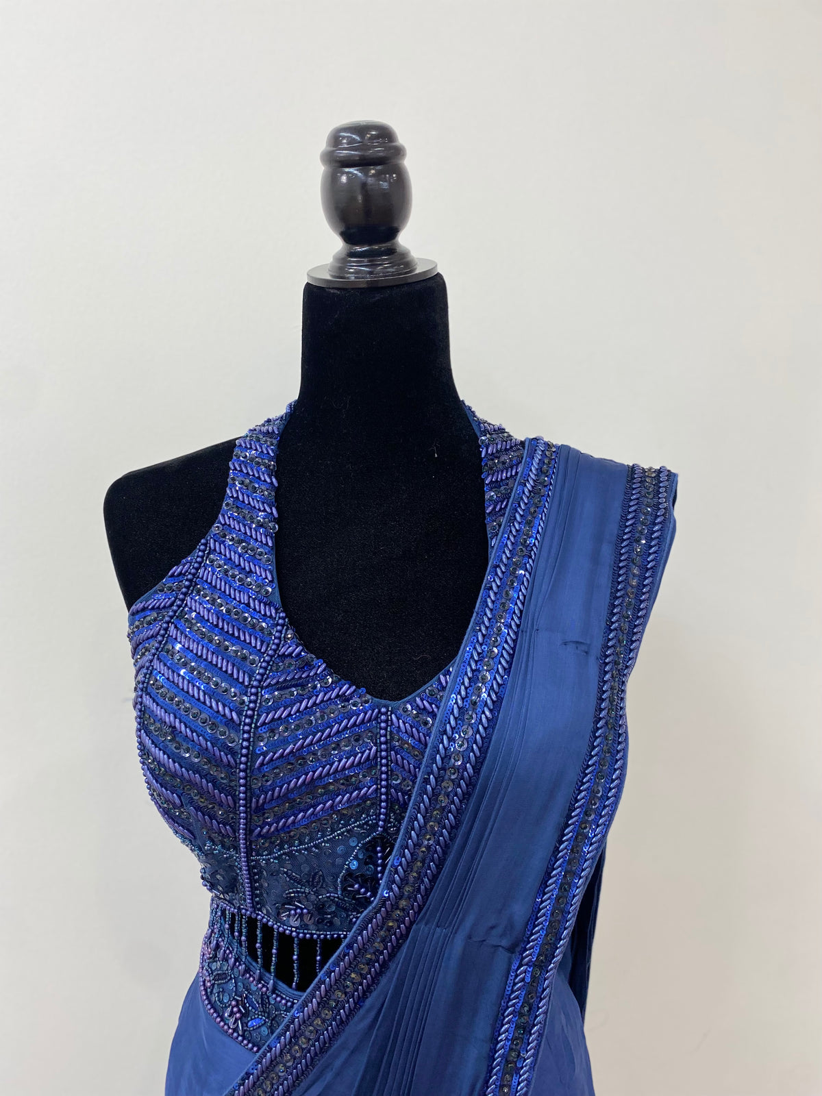 Halter neck top with pre drape saree