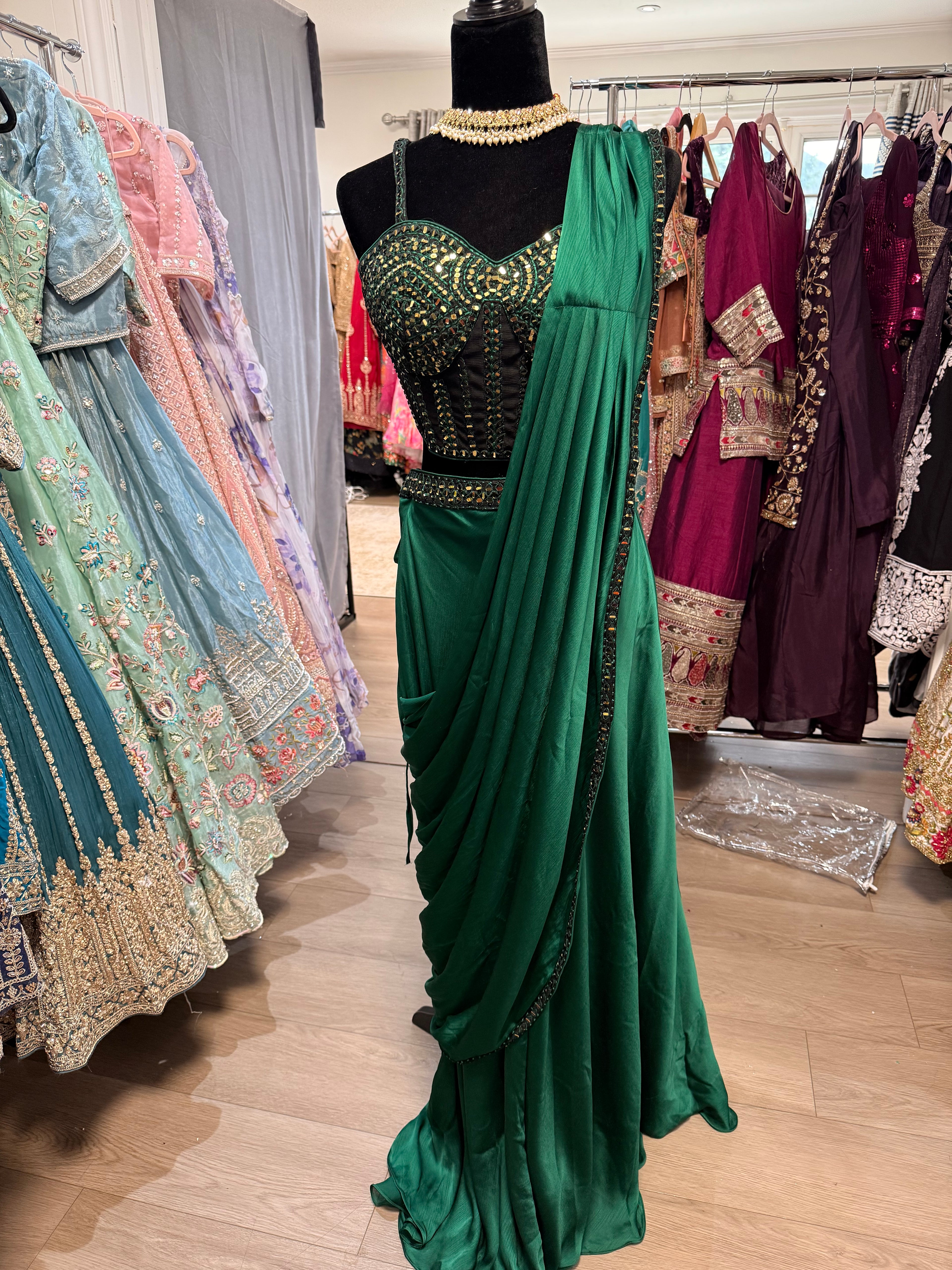 Hand work top with pre drape saree