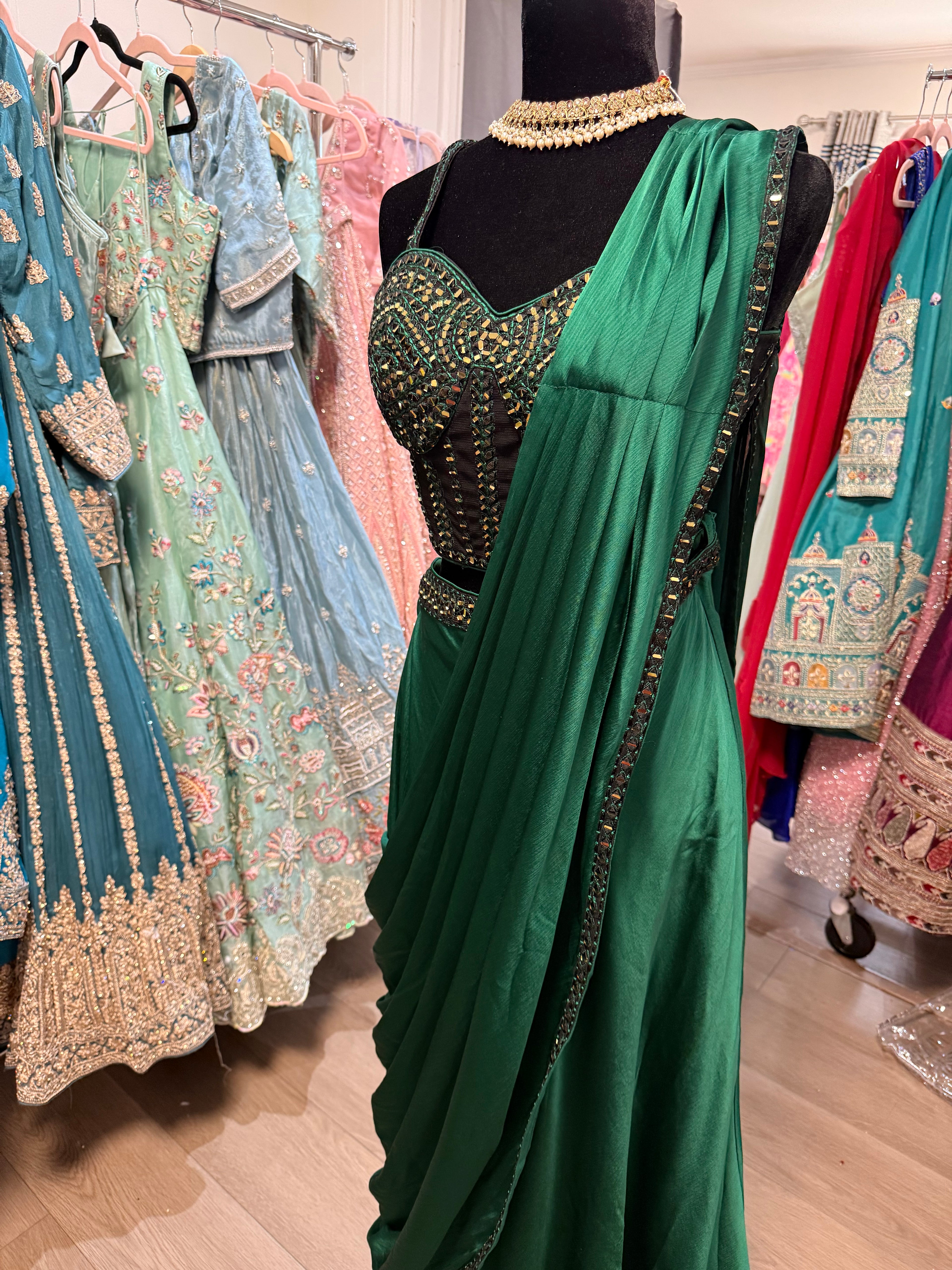 Hand work top with pre drape saree