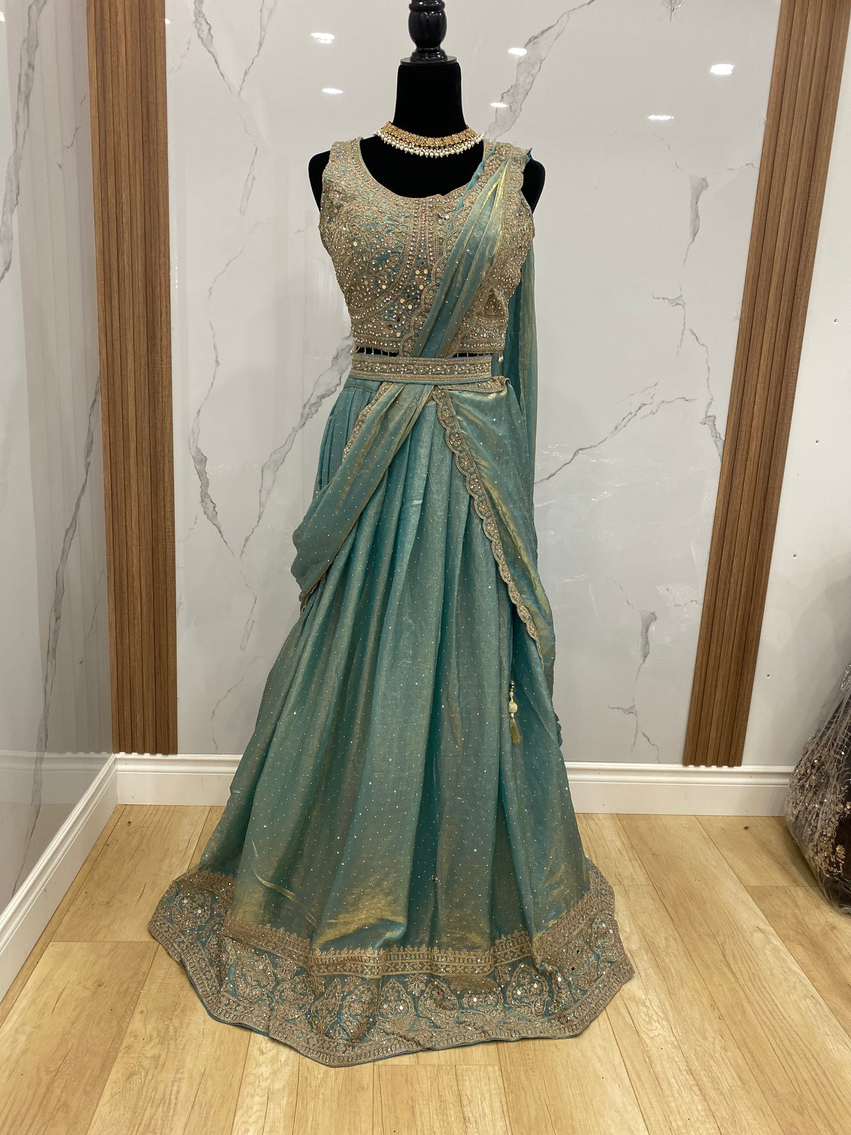 Bridesmaids Hand work top with pre drape lehenga