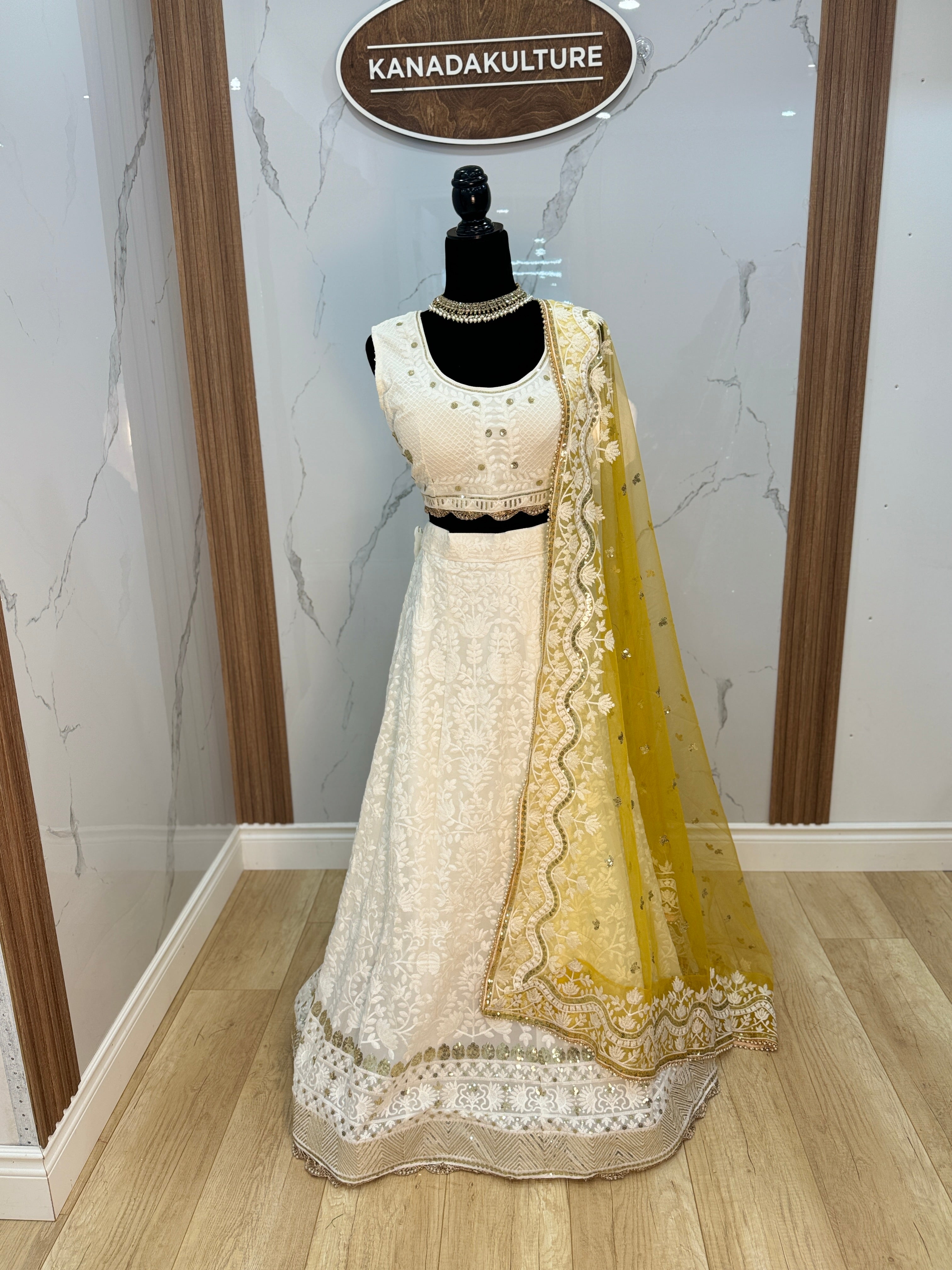 Traditional White Embroidered Georgette Lehenga Choli