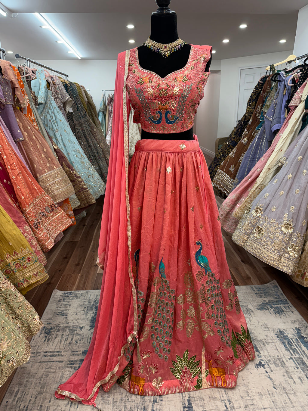 Banarsi peacock mirror work lehenga