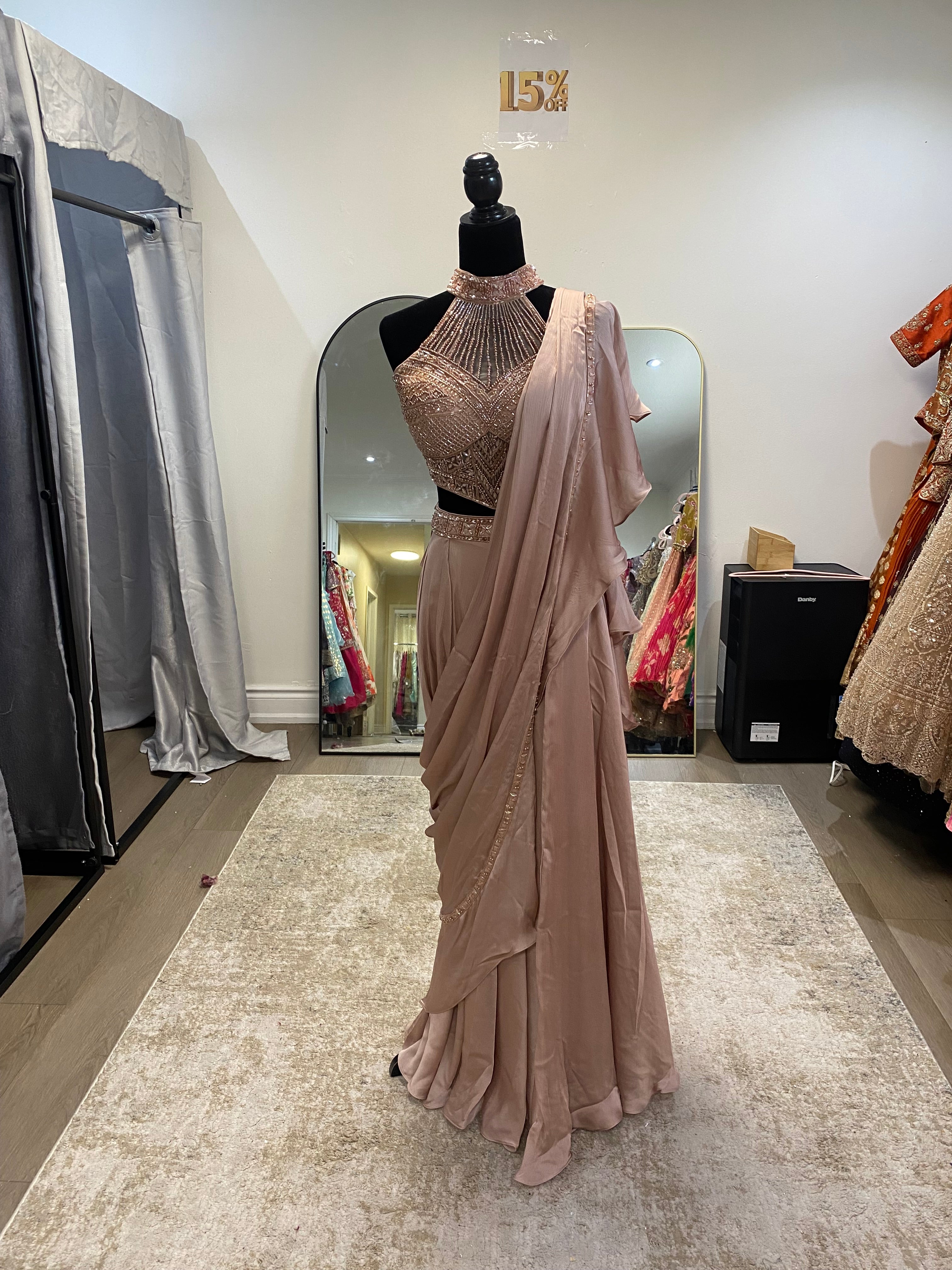 Hand work top with pre drape saree