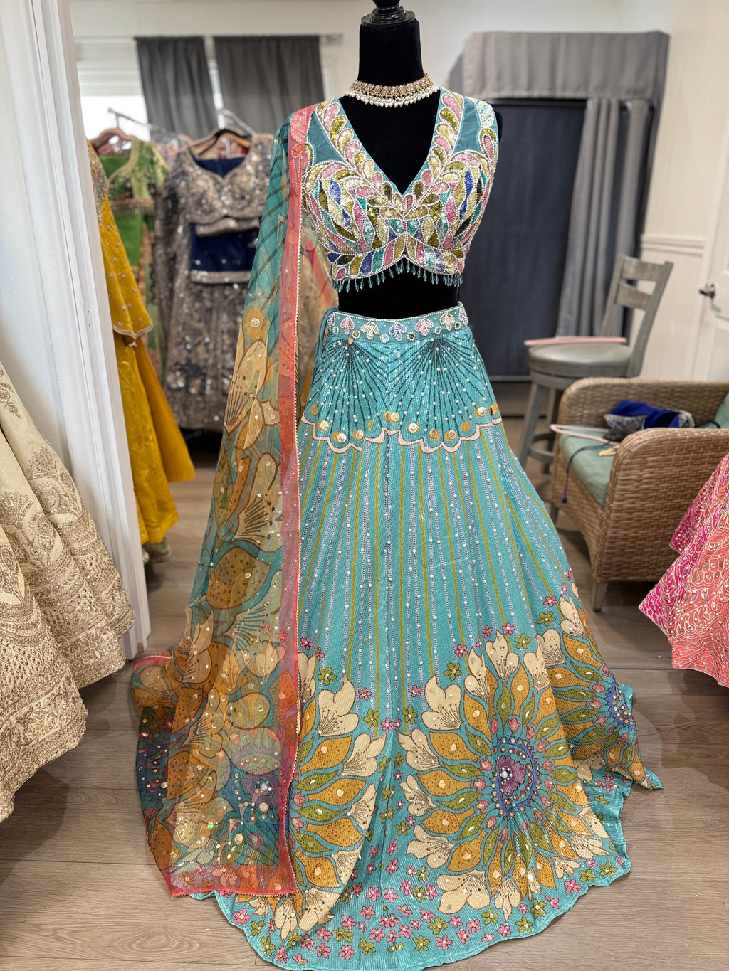 Blue sequin color lehenga choli