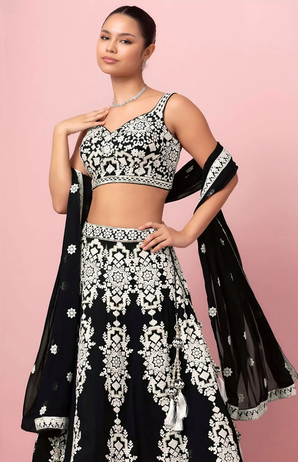 Sangam black and white color lehenga