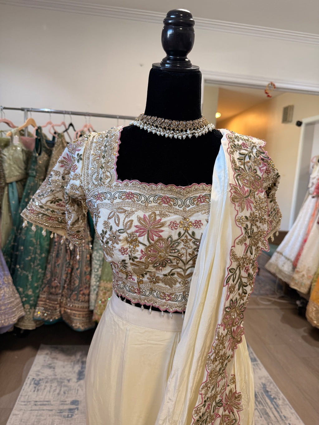 Hand work top with pre drape saree