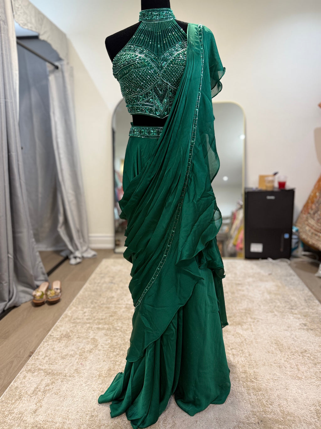Hand work top with pre drape saree