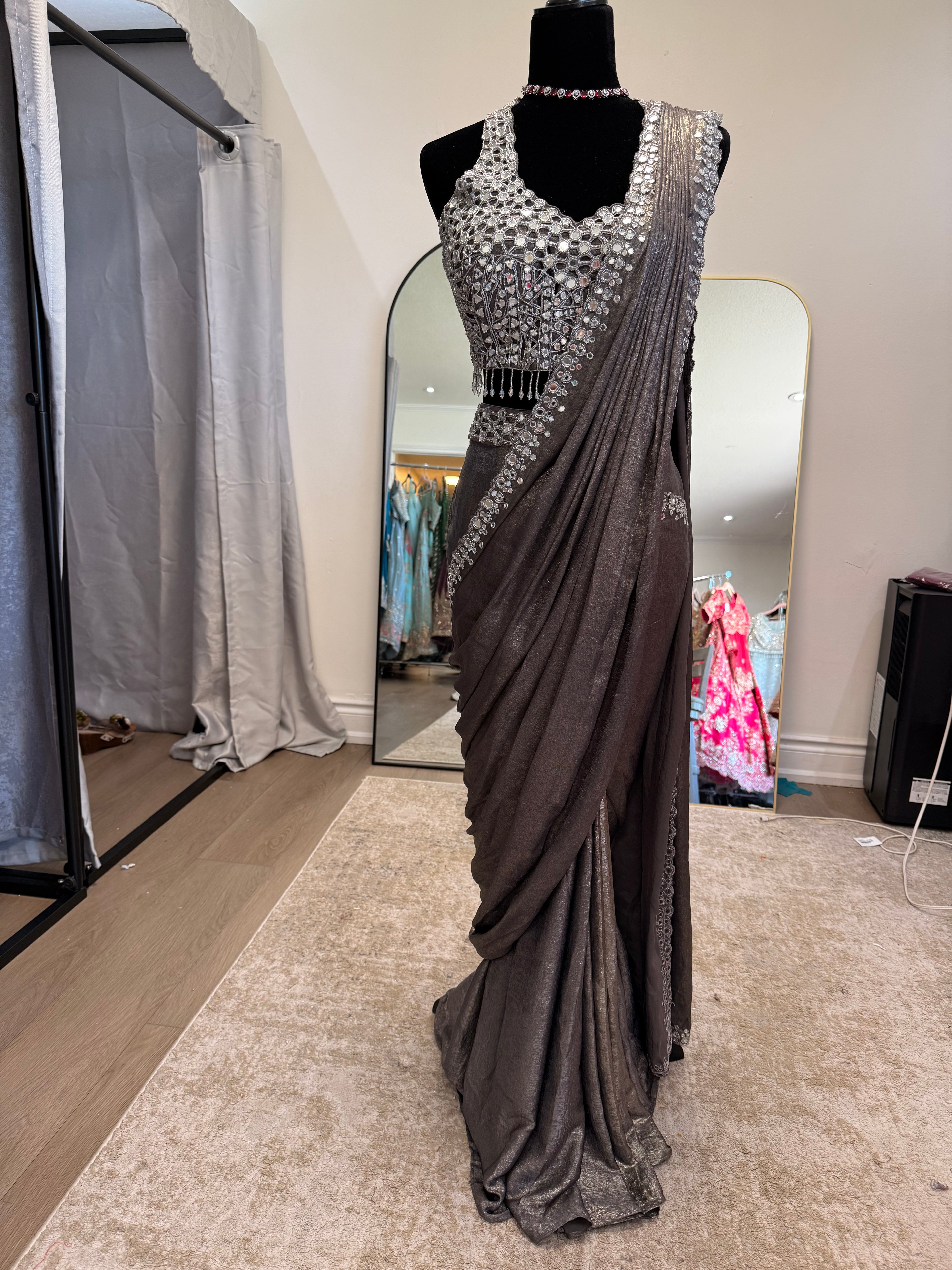 Hand work top with pre drape saree