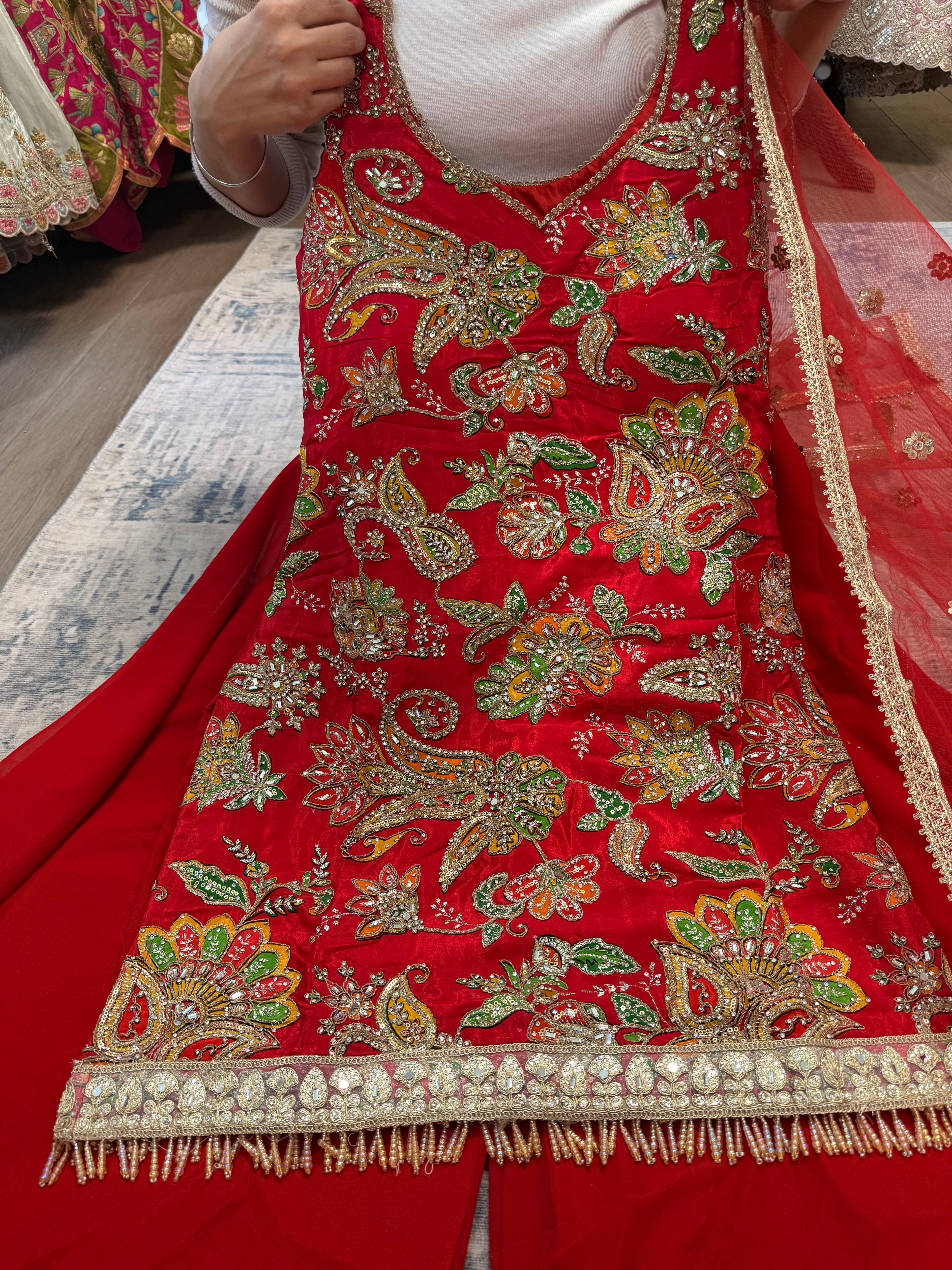 Hot pink Embroidered palazoo suit – Kanada Kulture