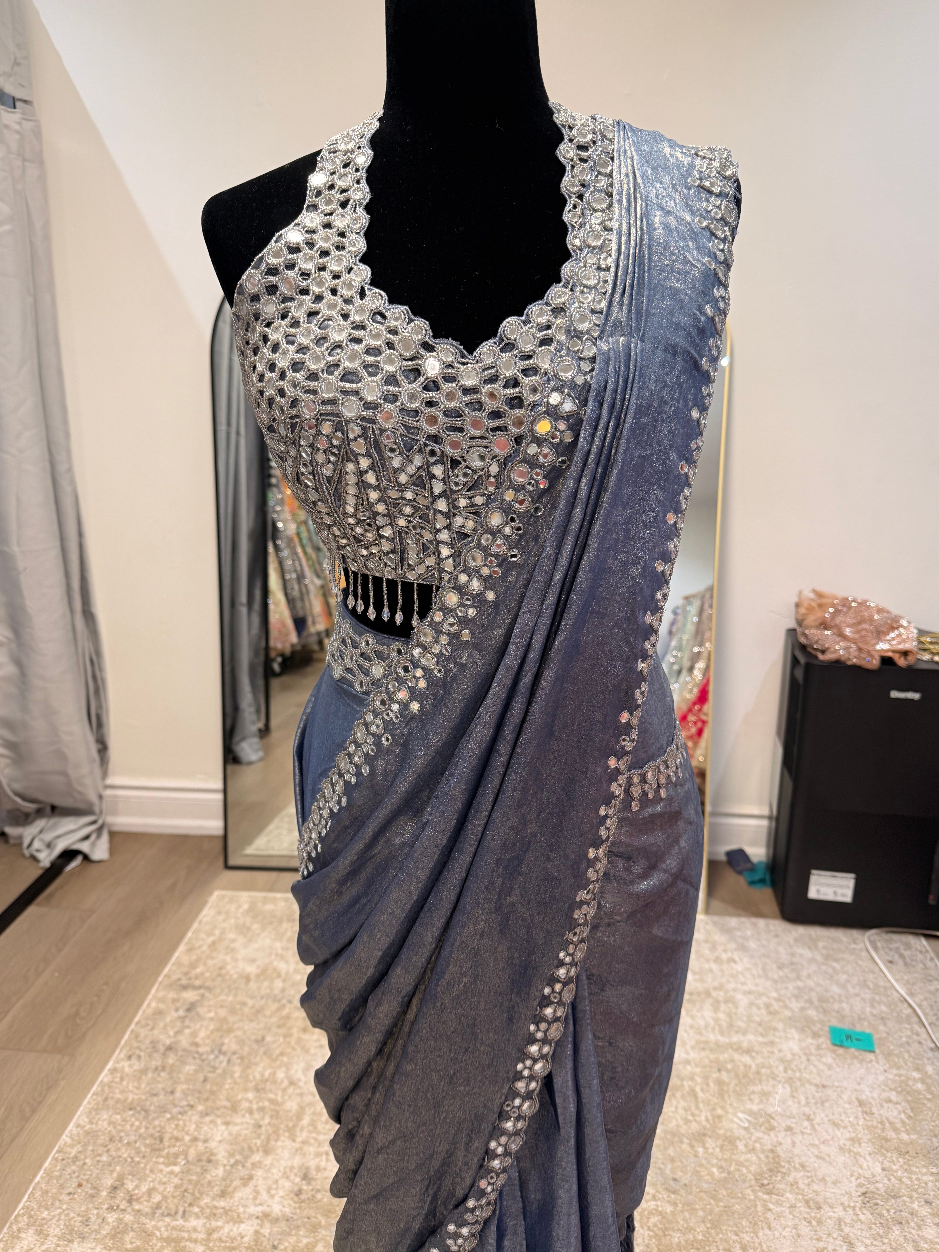 Hand work top with pre drape saree