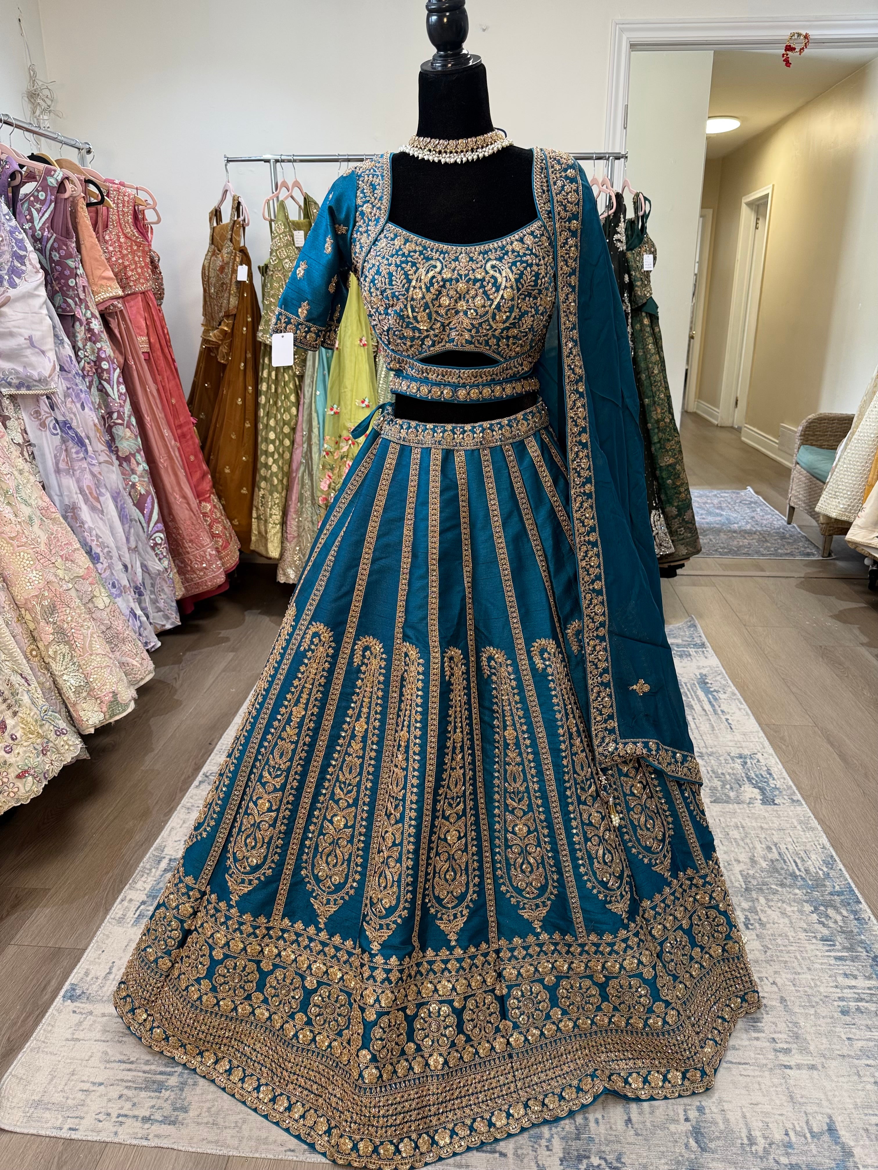Designer embroidered raw silk lehenga choli