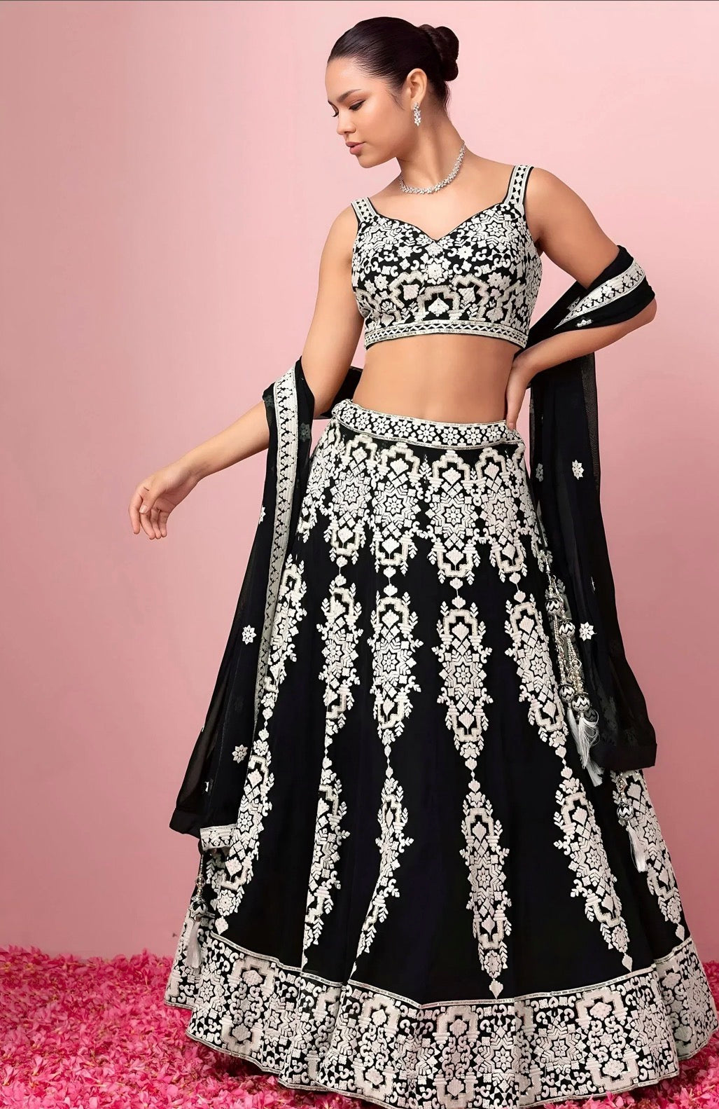 Sangam black and white color lehenga