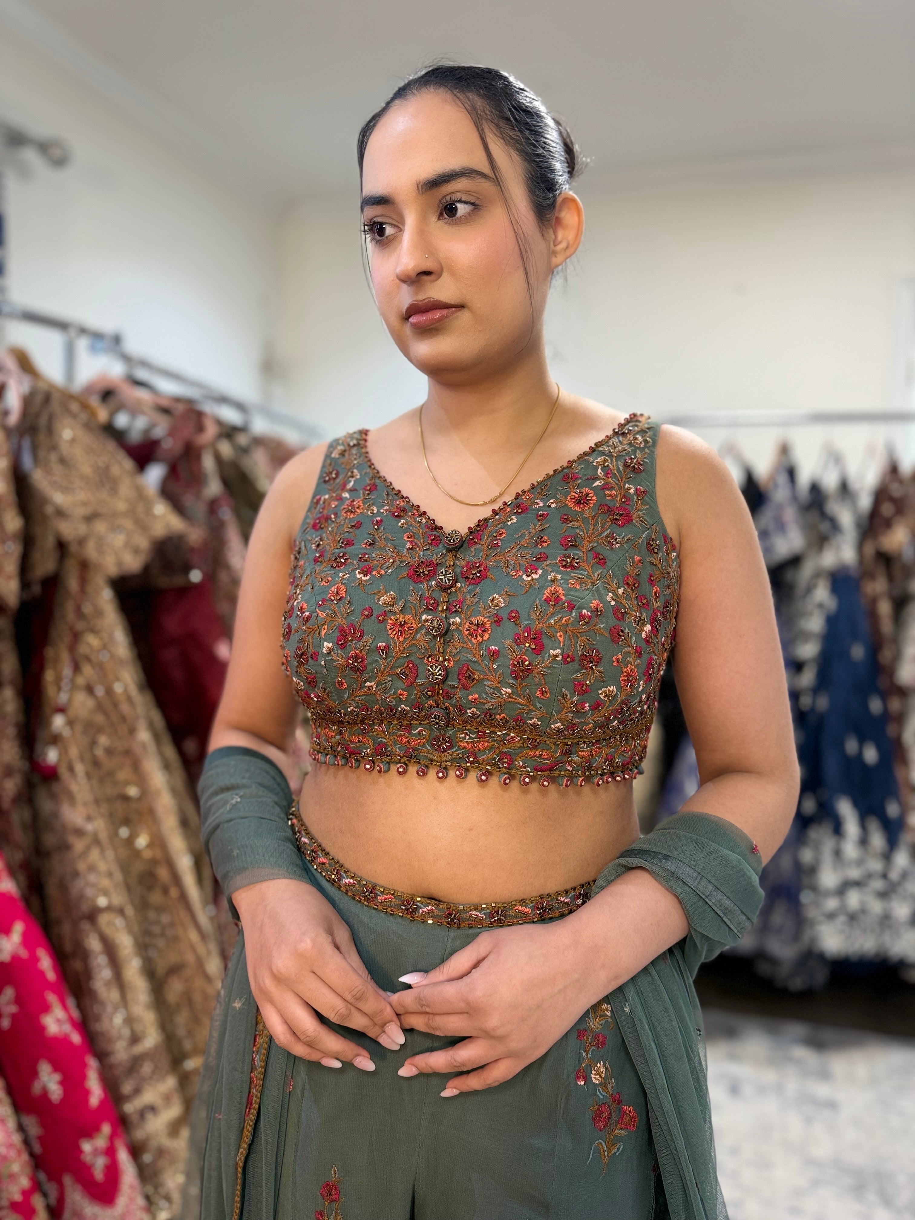 Crop top palazoo pant with hand work top