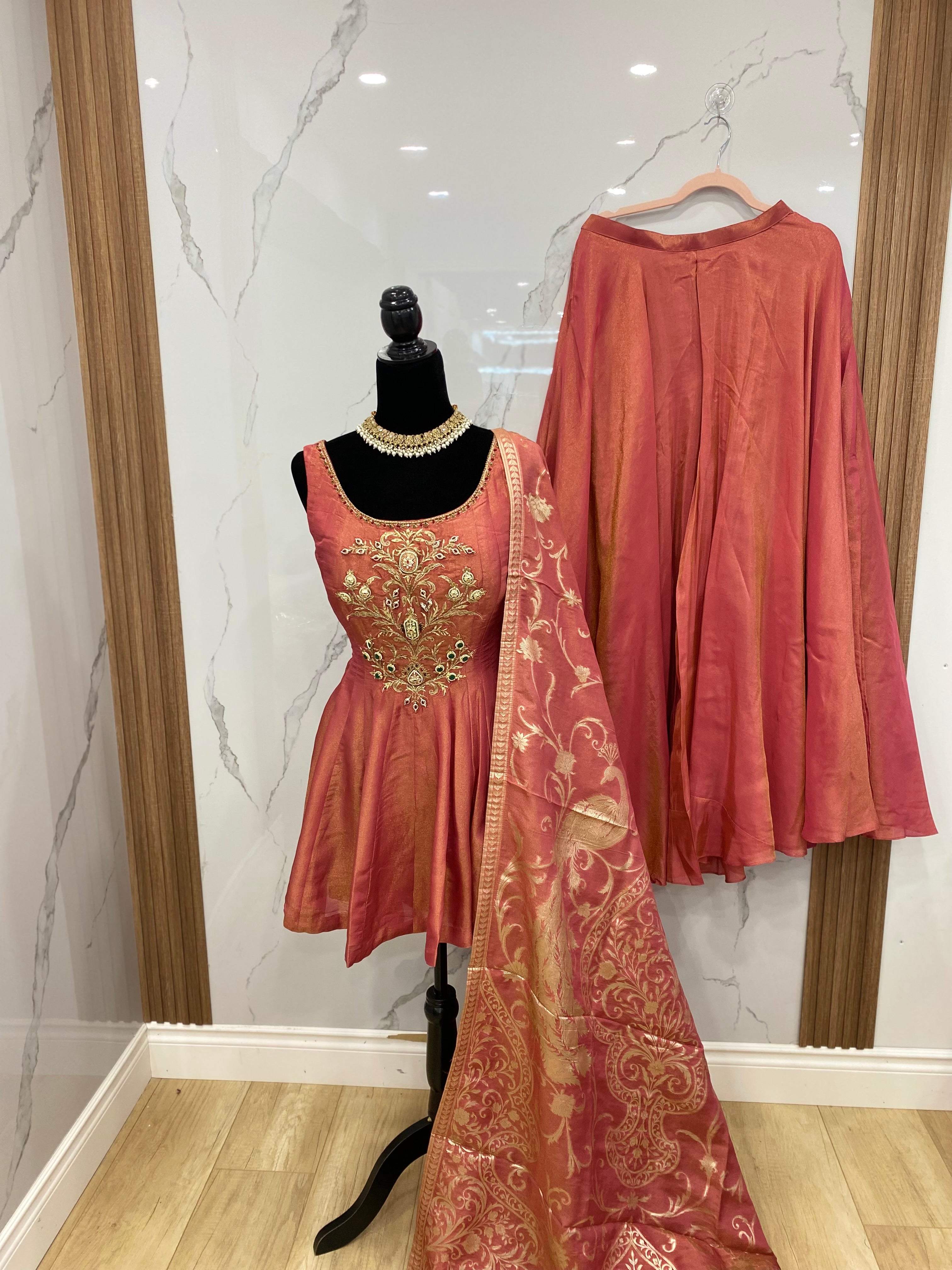 Designer embroidered shimmer silk suit