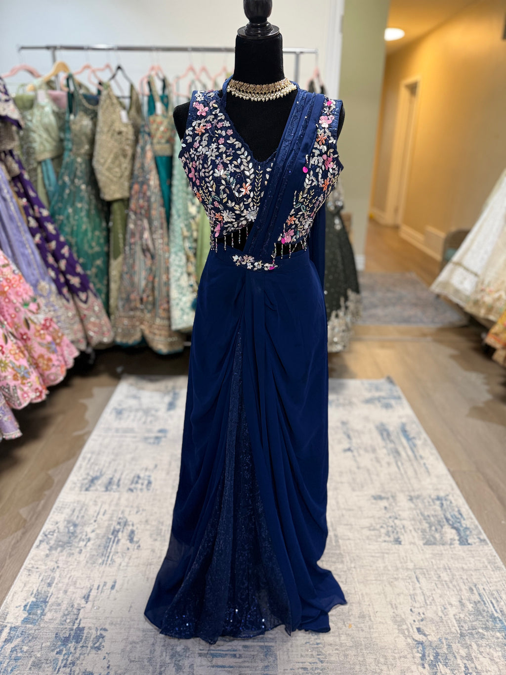 Hand work top with pre drape saree