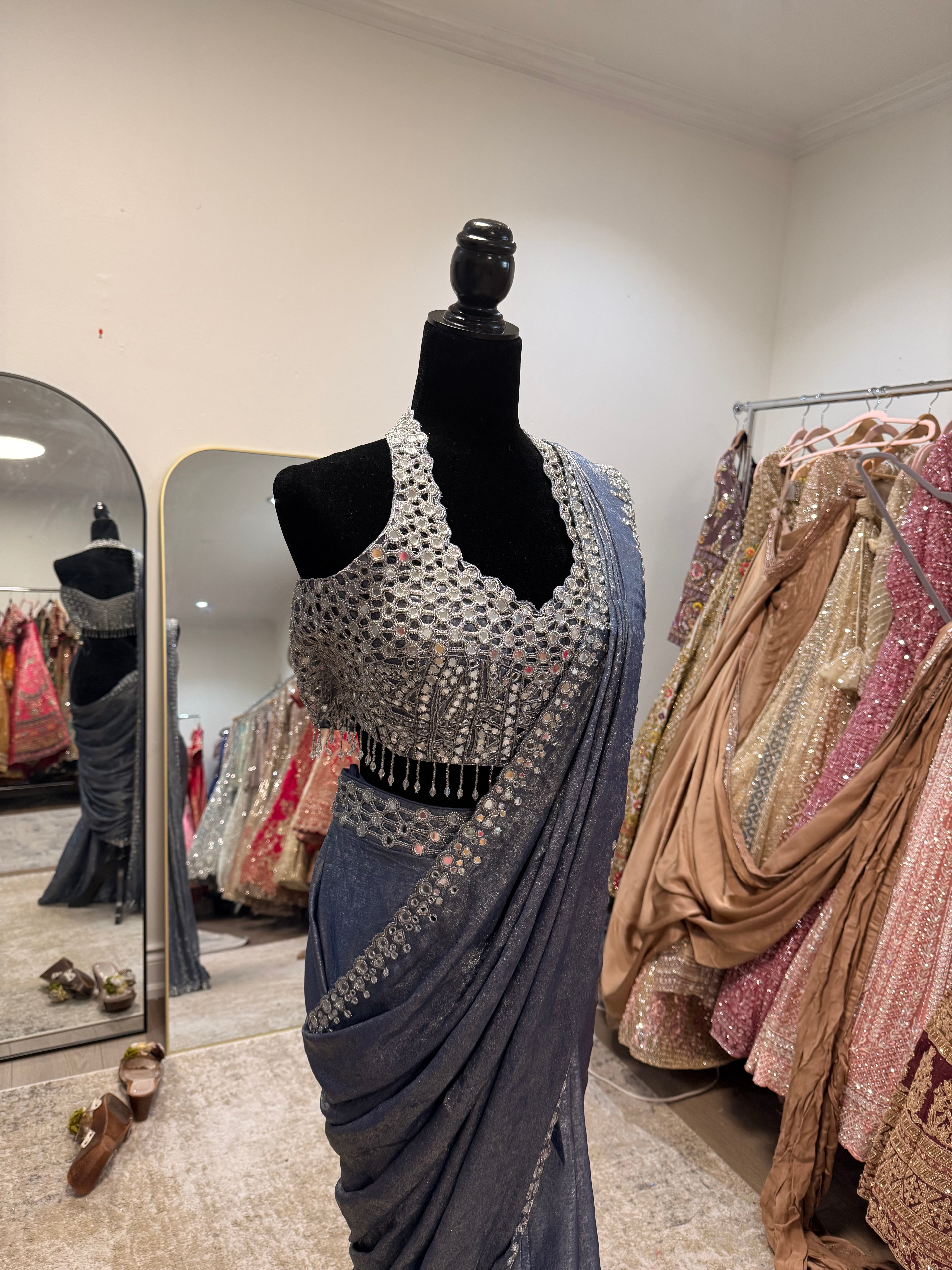 Hand work top with pre drape saree