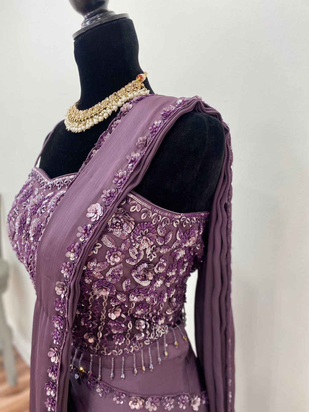 Spaghetti top with pre drape saree