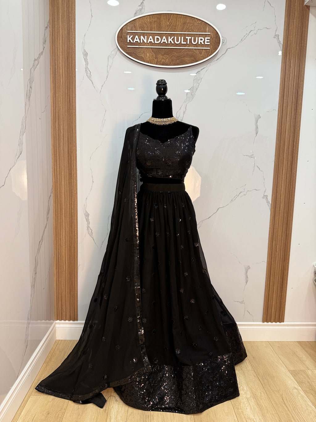 Black sequin strap lehenga choli